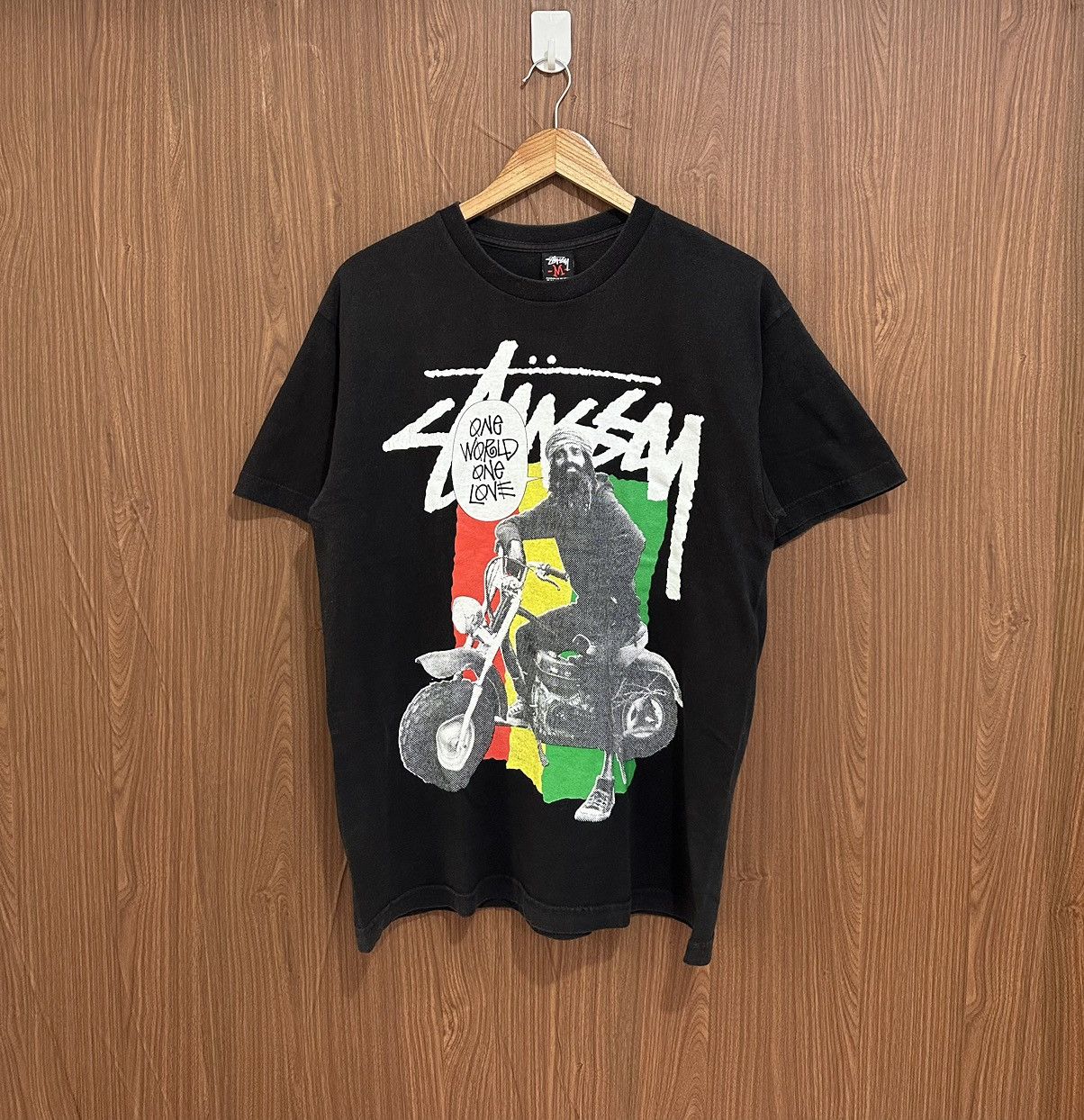 80s STUSSY ONE WORLD ONE LOVE Tシャツ M - Tシャツ/カットソー(半袖 