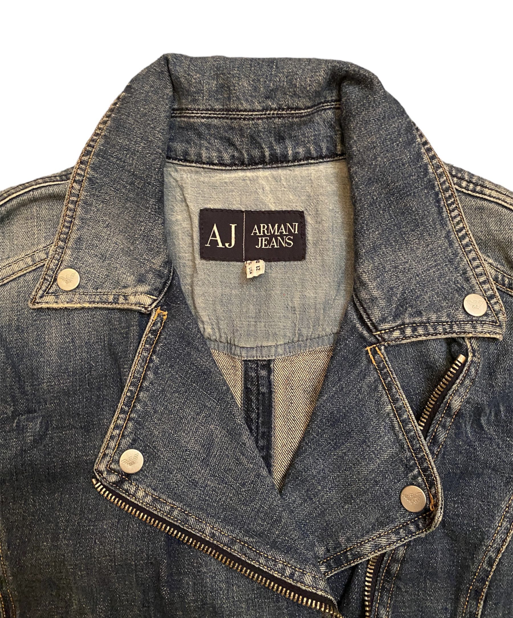 Armani × Vintage Vintage 90s Armani Distressed Denim Biker Jacket For Ladies Size S / US 4 / IT 40 - 4 Thumbnail