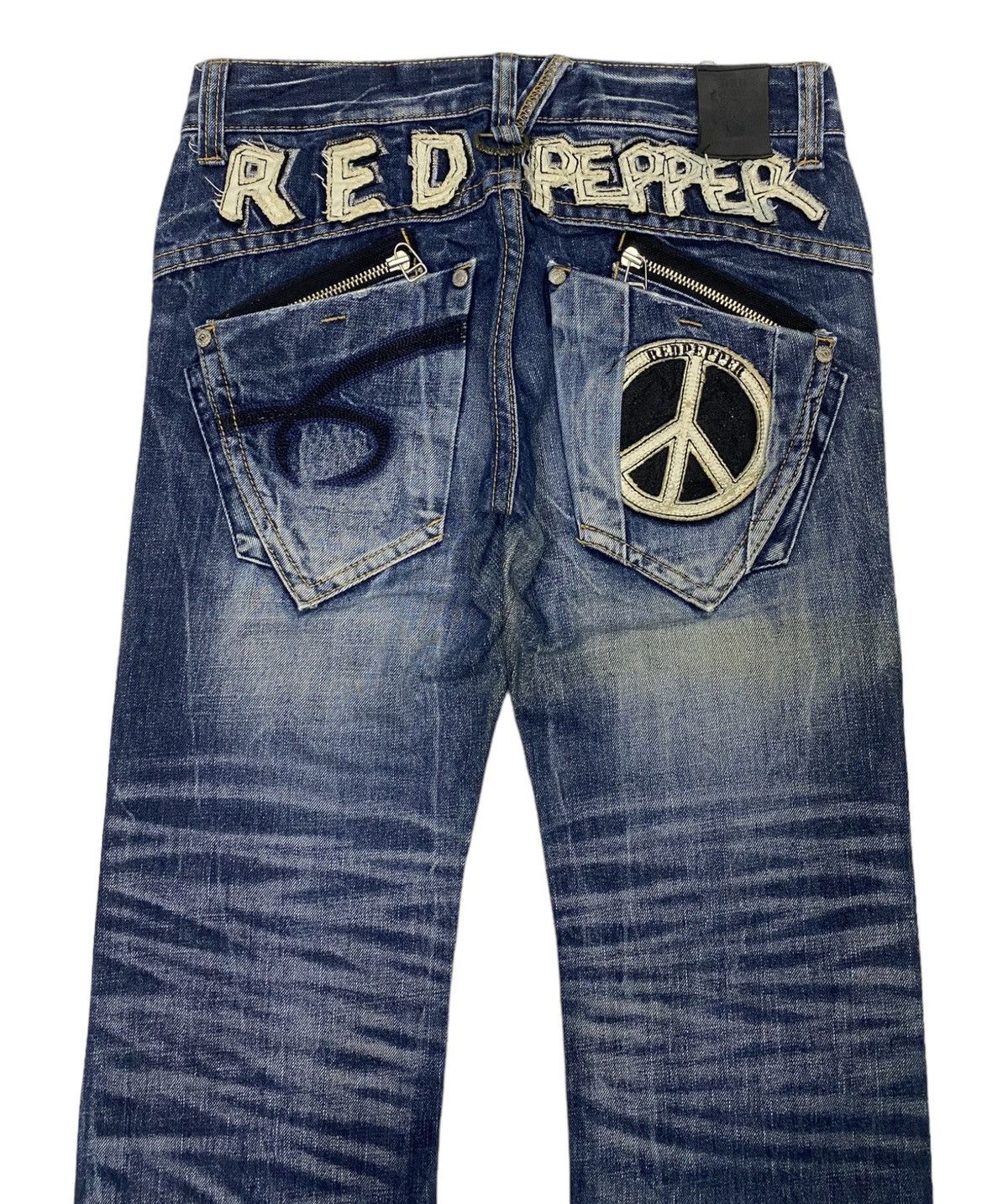 If Six Was Nine 🔥GRAIL 🇯🇵 RED PEPPER "PEACE" DISTRESSED DENIM JEANS Size US 32 / EU 48 - 7 Thumbnail
