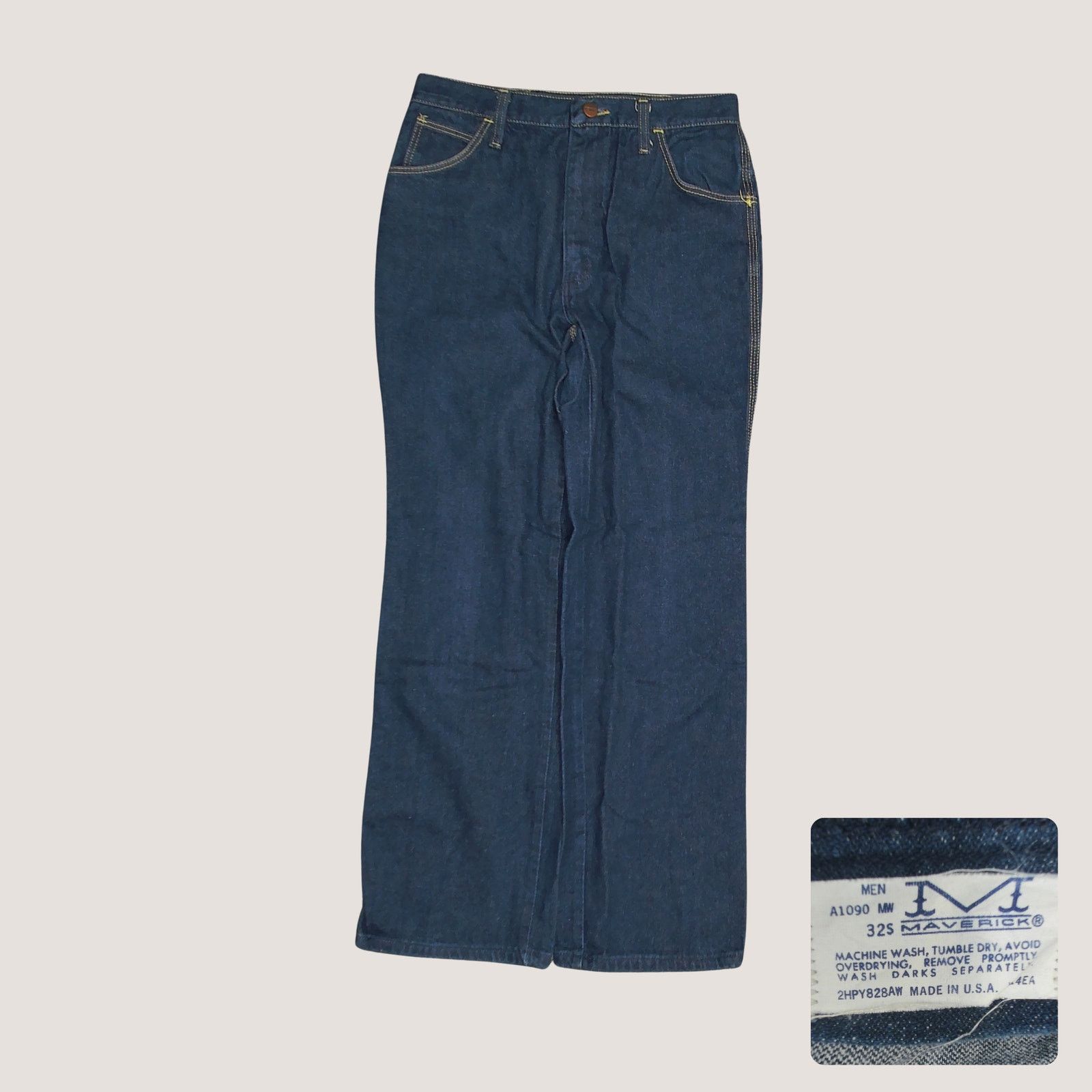 Vintage VTG 70s Maverick Made in USA Dark Wash Talon Zip Denim Jeans Size US 29 - 1 Thumbnail