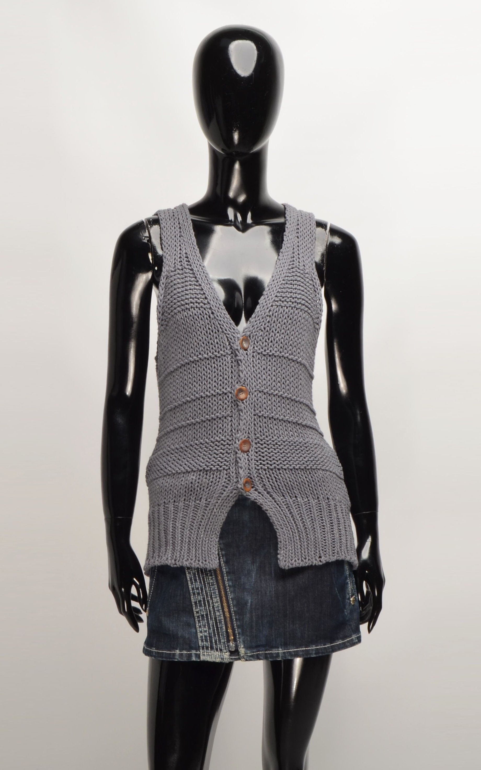 Diesel Black Gold Diesel Black Gold Chunky Knit Gray Y2K Cotton Vest Size L / US 10 / IT 46 - 1 Thumbnail