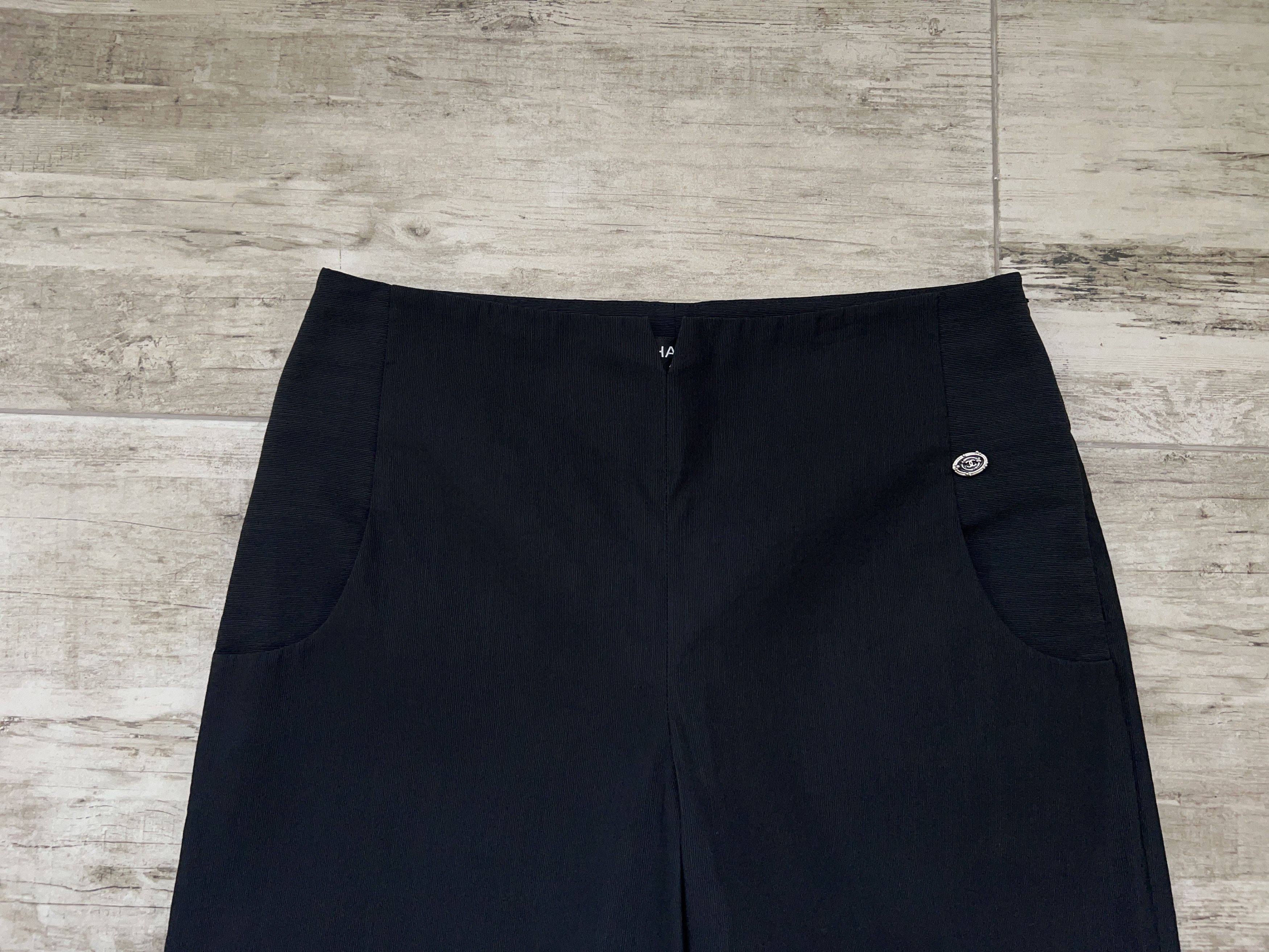 Chanel × Designer Womens 2009 Ribbed Wide Leg Palazzo Pants Trousers Black Size 28" / US 6 / IT 42 - 5 Thumbnail