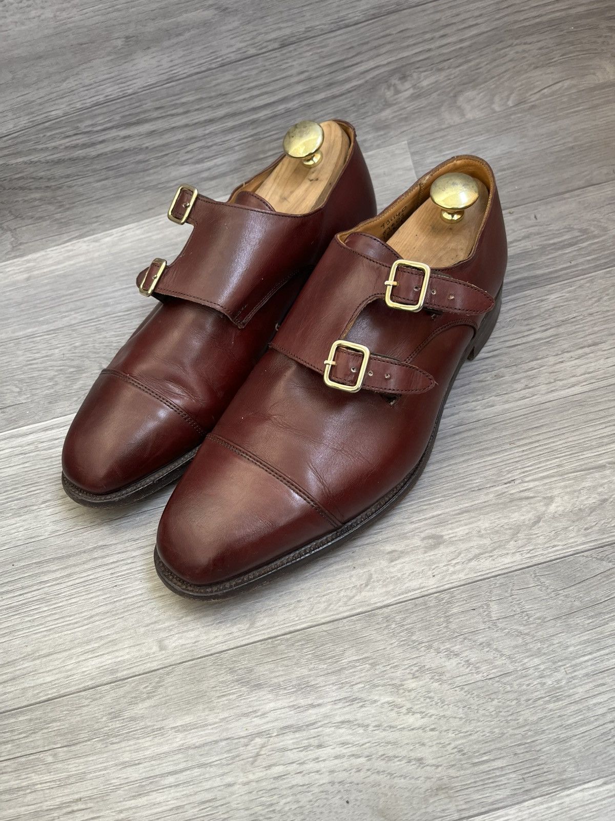 Tricker's Trickers double monk strap burgundy oxford leather shoes Size US 11.5 / EU 44-45 - 1 Thumbnail