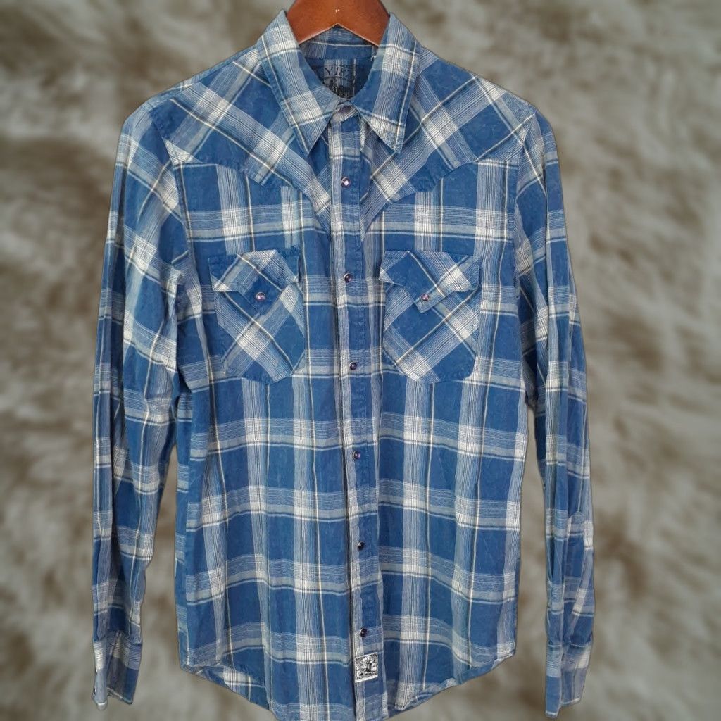 Vintage VINTAGE Ely 1878 Western Cowboy Long Sleeve Pearl Snap Plaid Shirt Mens Small Blue Size US S / EU 44-46 / 1 - 1 Thumbnail