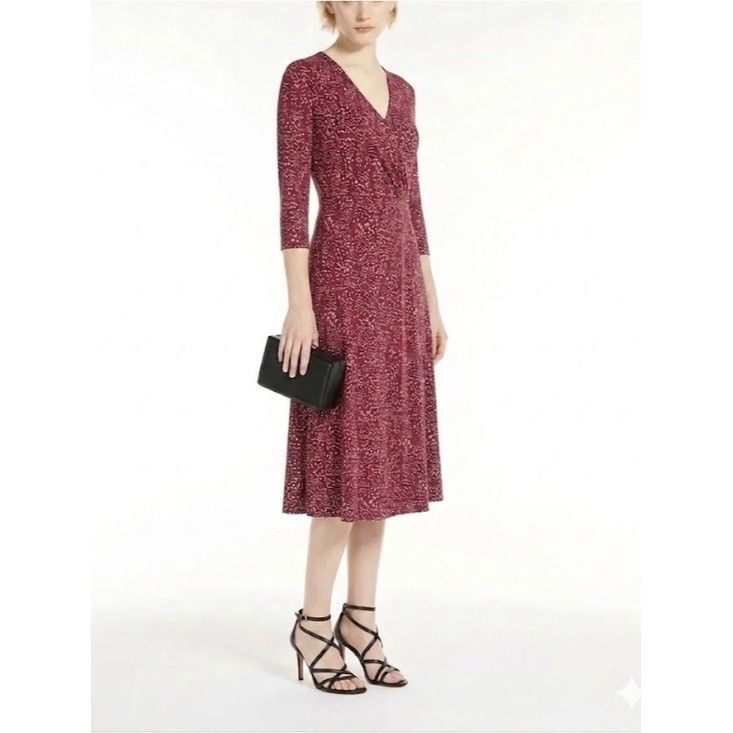 Max Mara MaxMara Silk Knit Jersey Long Sleeve Burgundy Print Midi Dre Size XS / US 0-2 / IT 36-38 - 1 Thumbnail