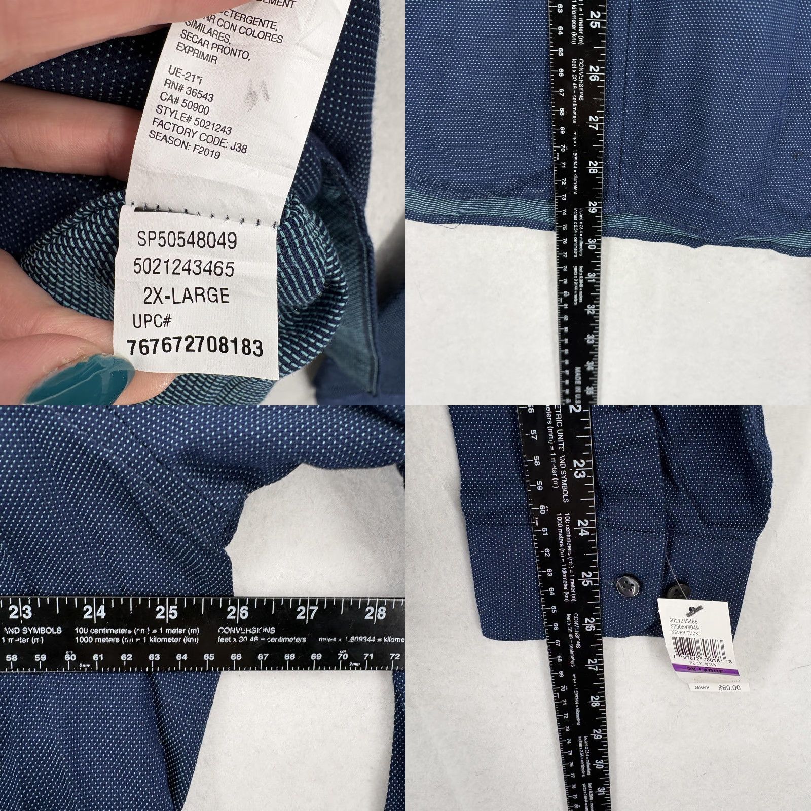 Van Heusen Van Heusen Shirt Mens 2XL Blue Polka Dot Long Sleeve Button Front Slim Business Size US XXL / EU 58 / 5 - 8 Thumbnail