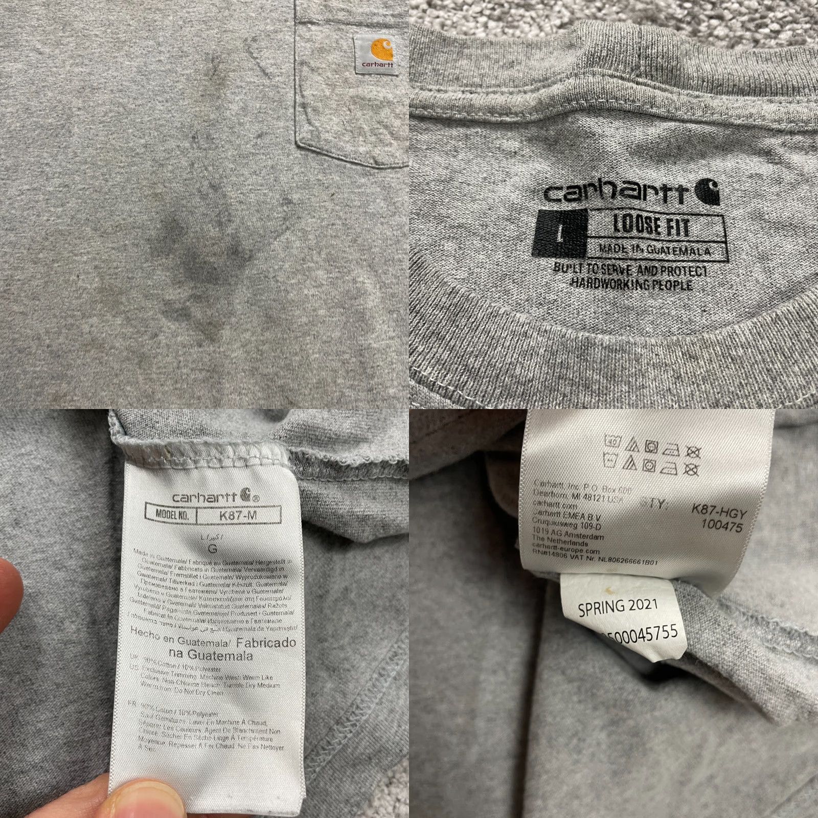 Carhartt VINTAGE Carhartt K87 Loose Fit T-Shirt Men Large Gray Crew Neck Cotton Casual Pocket Tee Size US L / EU 52-54 / 3 - 8 Thumbnail