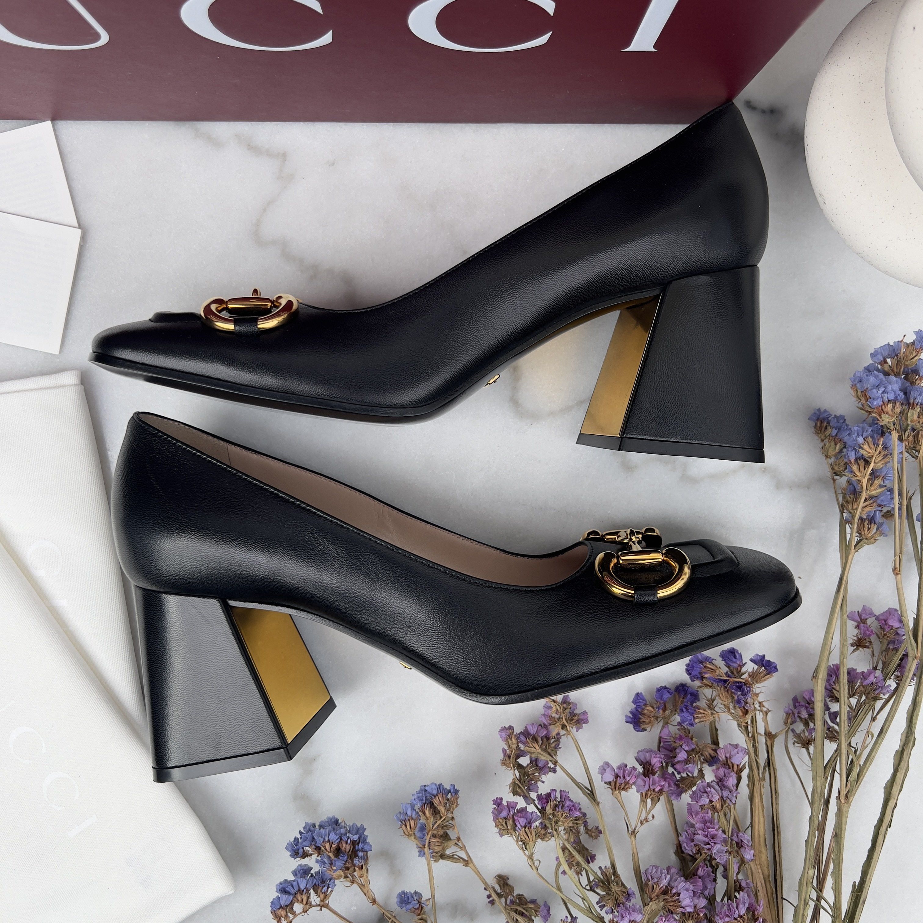 Gucci Gucci Horsebit Pumps Block Heels Black Leather Size US 8.5 / IT 38.5 - 6 Thumbnail