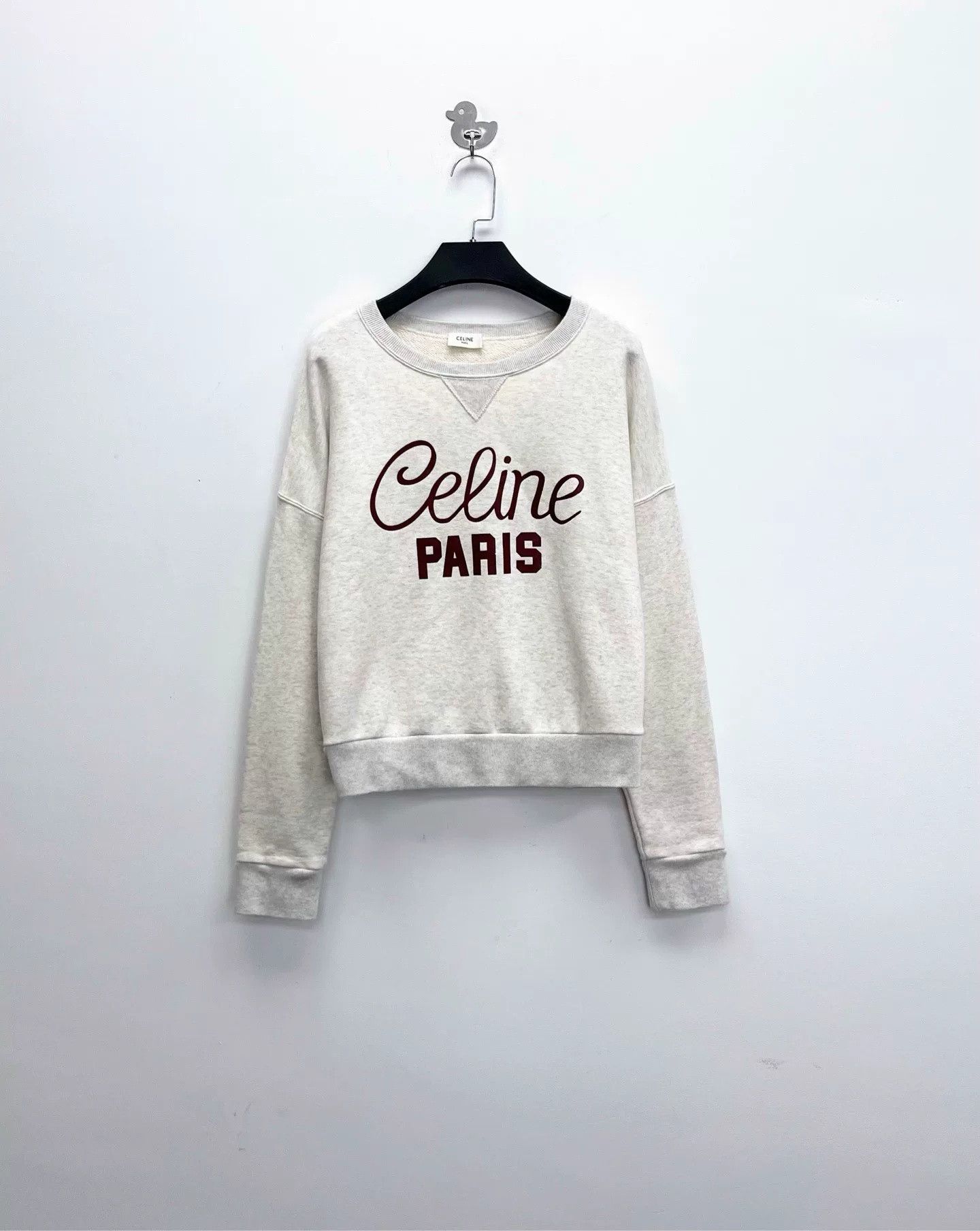 Celine Celine Light Gray Script Logo Cropped Sweatshirt Size US S / EU 44-46 / 1 - 1 Thumbnail