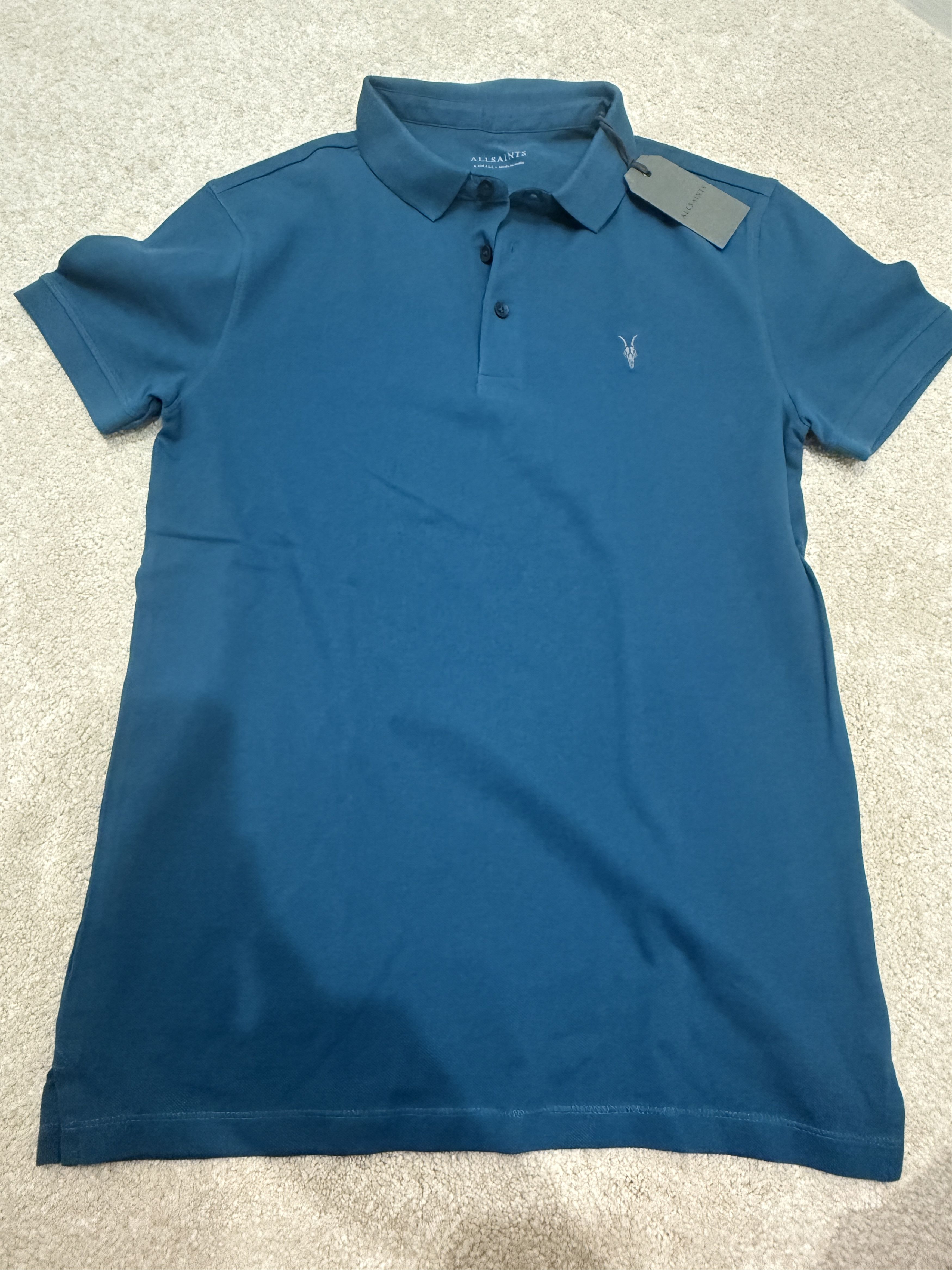 Men's All Saint Form Short Sleeve Dark Teal Polo in Size XS