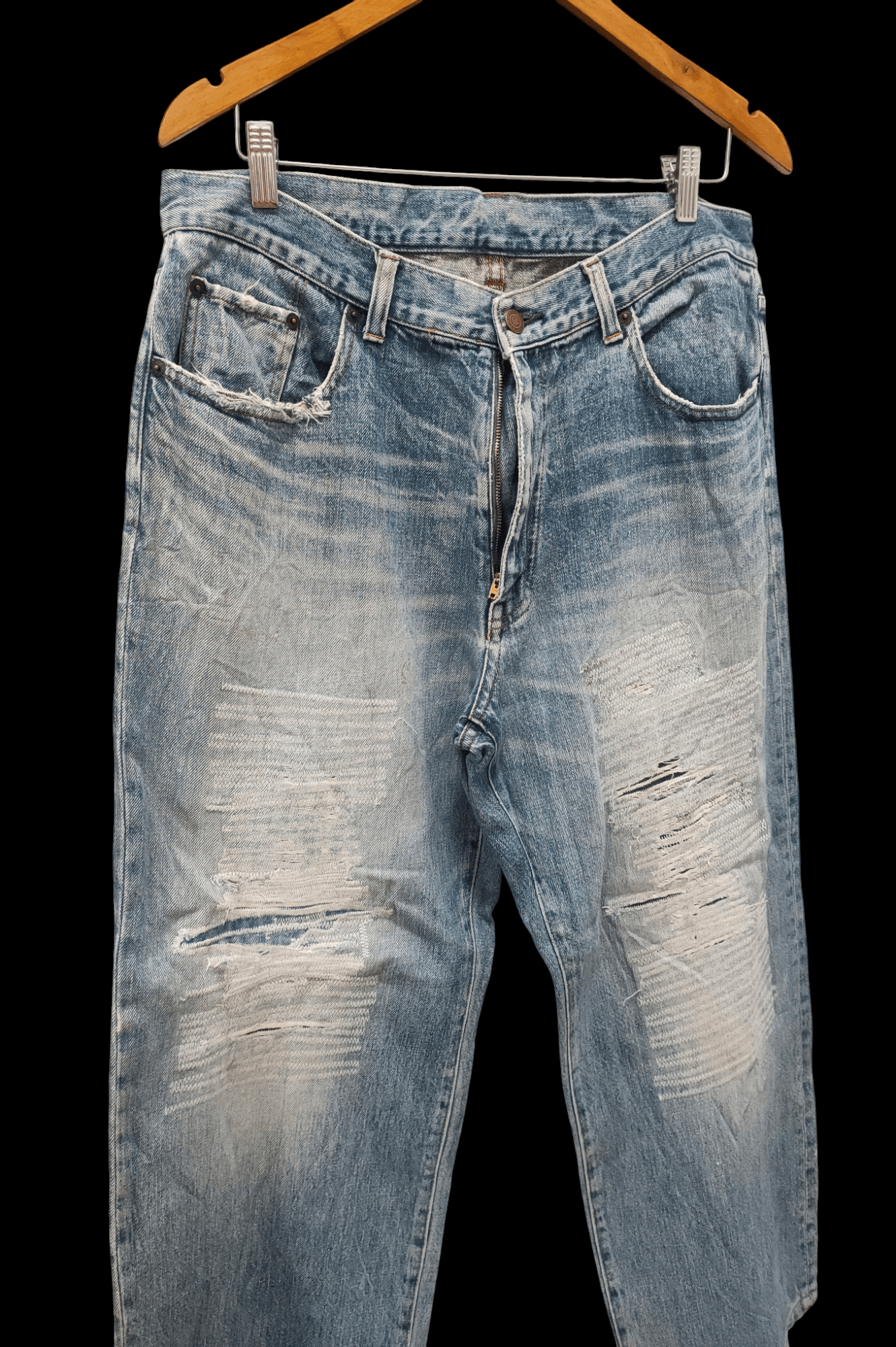 Japanese Brand 💥Baggy Flared Distressed Gl Heart Denim 💥 Size US 36 / EU 52 - 2 Thumbnail