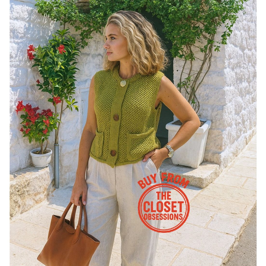ZARA Knit Top NWT – Pistachio Green Gold Button Vest Size S