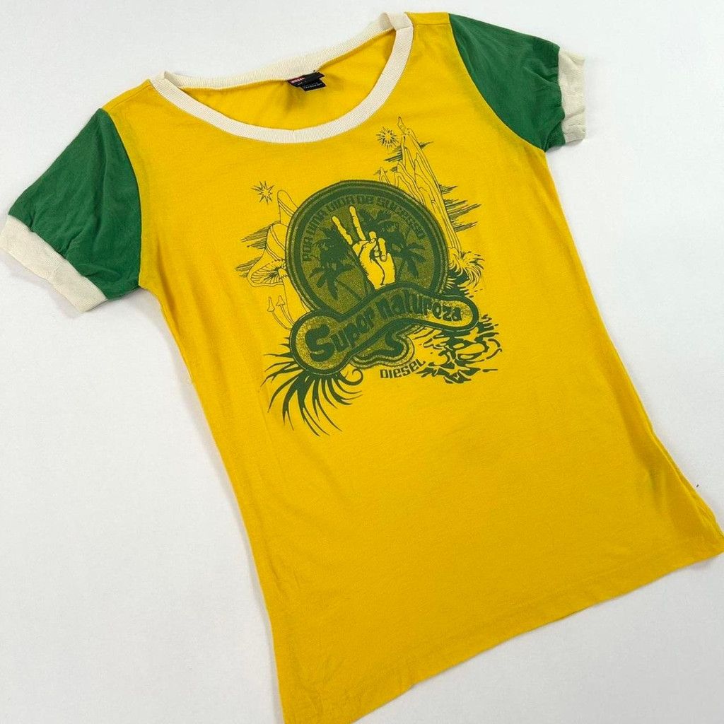 Diesel y2k Diesel yellow and green 'Super Natureza' tshirt Size L / US 10 / IT 46 - 4 Thumbnail