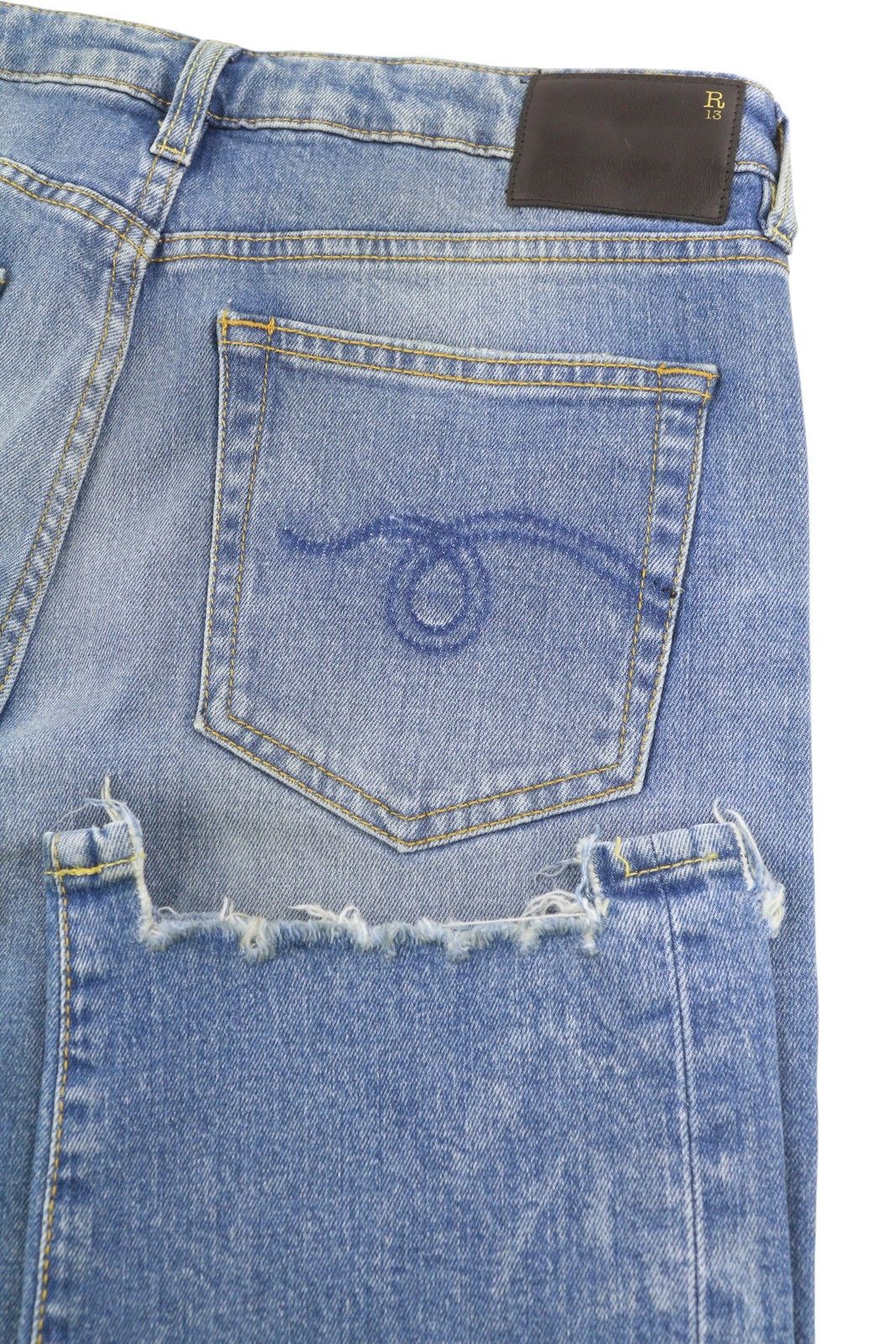 R13 BOY STRAIGHT W RIPS 29 Jasper Stretch Low Rise Faded 87166 Size 29" - 6 Thumbnail