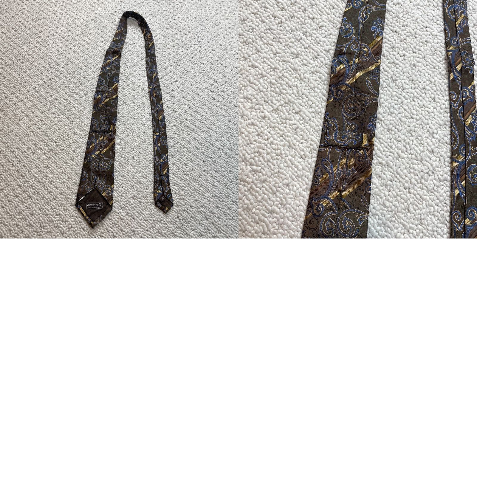Vintage VINTAGE Santorelli Mens OS Brown Gold Floral Pasiley 100% Silk Designer Classic Necktie Size ONE SIZE - 8 Thumbnail