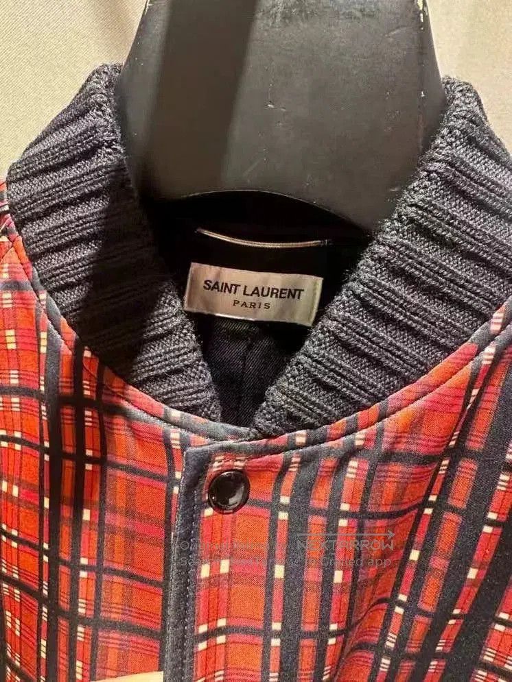 Saint Laurent Paris Saint Laurent Red Black Plaid Satin Jacket. Size US S / EU 44-46 / 1 - 2 Thumbnail