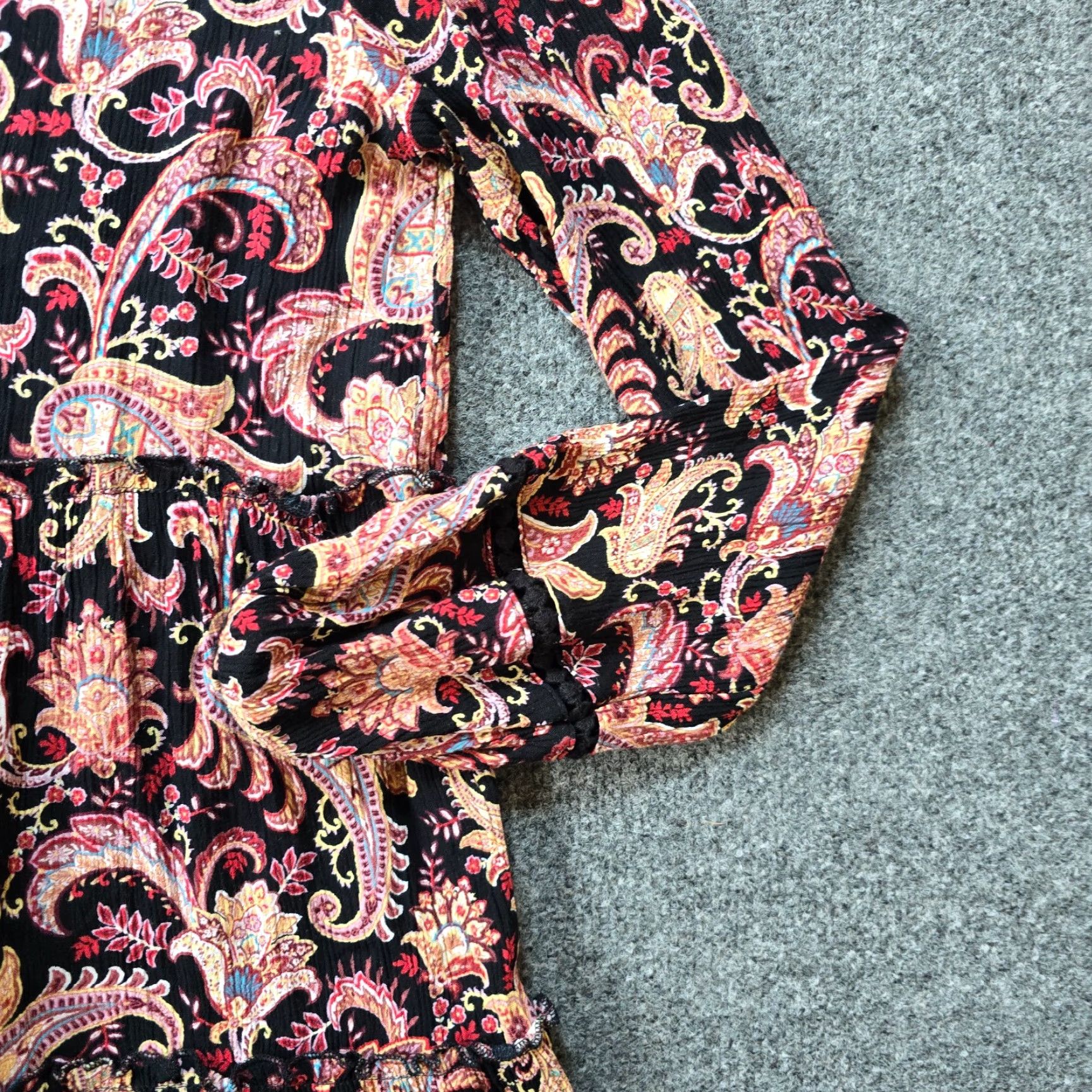 Vintage Knox Rose Dress Womens Size Small Black Yellow Paisley Peasant A Line Casual Size S / US 4 / IT 40 - 4 Thumbnail