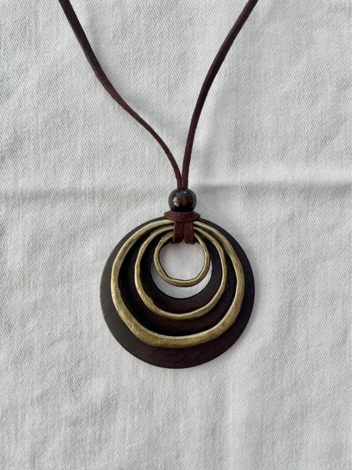 Other Gold & brown wooden bohemian spiral necklace Size ONE SIZE - 1 Thumbnail