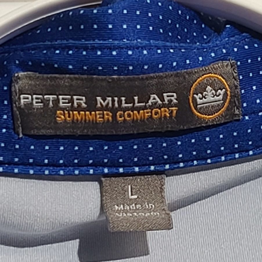 Peter Millar Peter Millar Summer Comfort Blue Microdot Striped Golf Polo Size US L / EU 52-54 / 3 - 4 Thumbnail