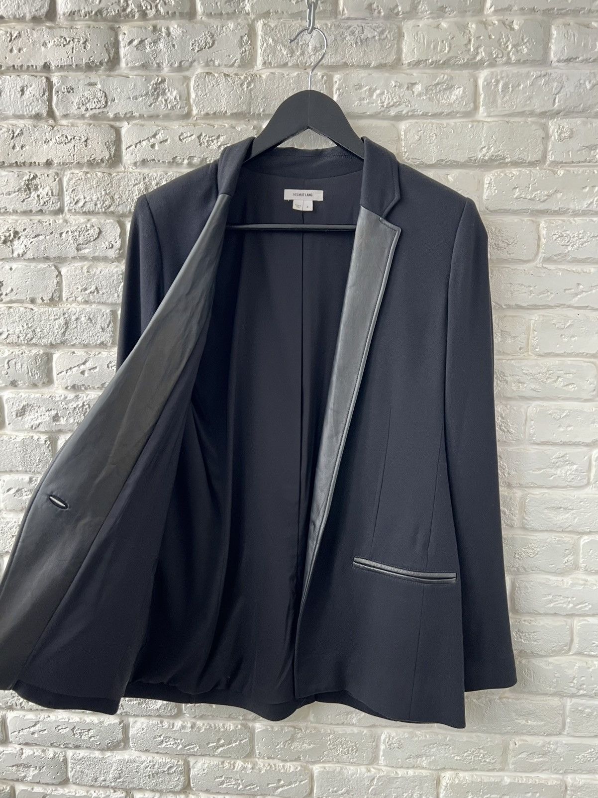 Helmut Lang Helmut Lang Noa Leather-Trim Black Wool Blazer Jacket Size S / US 4 / IT 40 - 3 Thumbnail