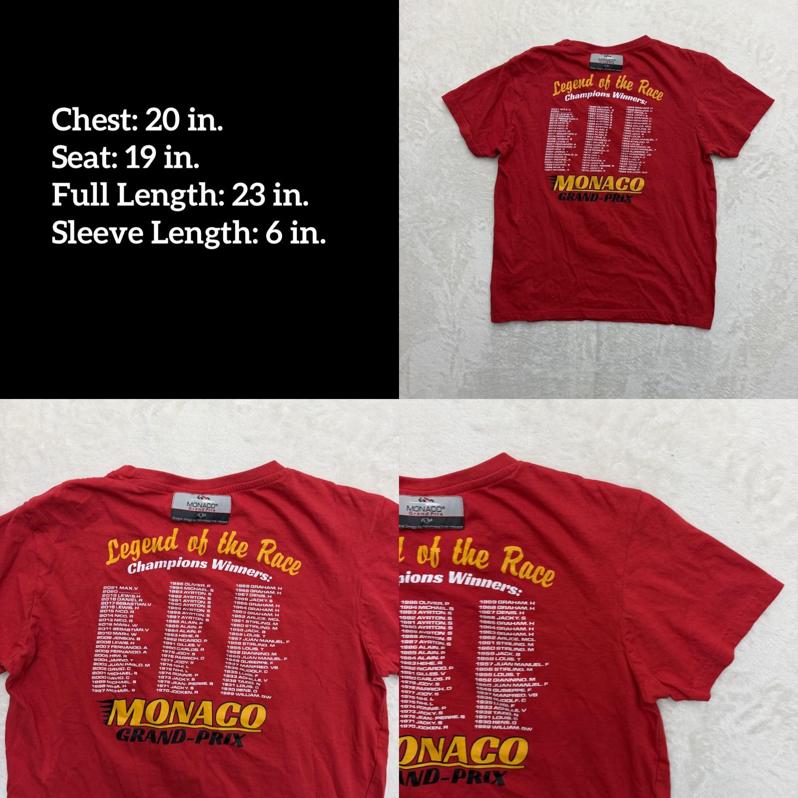 Vintage Monaco Grand Prix Shirt Mens Medium Red Racing Double Sided Graphic Tee Size US M / EU 48-50 / 2 - 8 Thumbnail