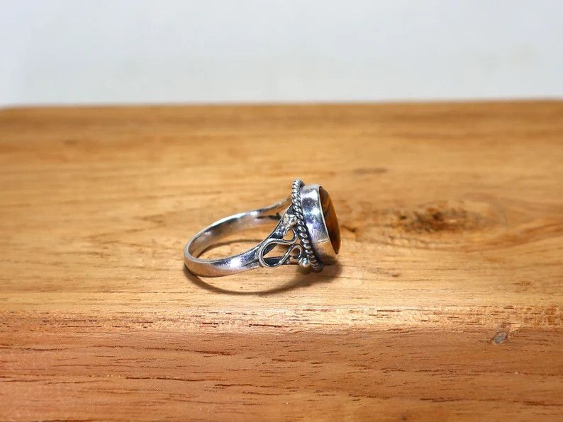 Handmade Handmade Tiger Eye Ring: 925 Sterling Silver Promise Ring Size ONE SIZE - 5 Thumbnail