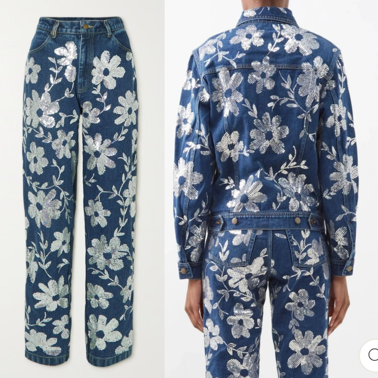 ASHISH Ashish Floral Sequin Embellished High Rise Straight Leg Blue Size 27" / US 4 / IT 40 - 2 Thumbnail