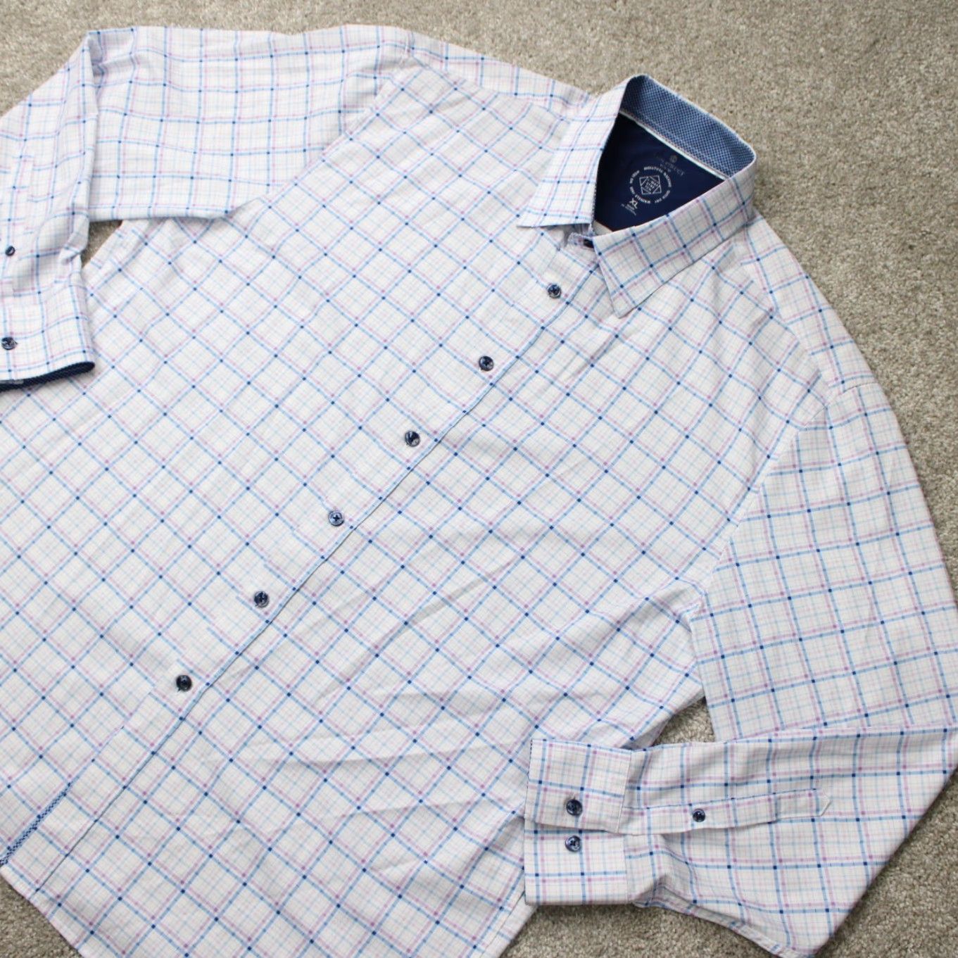 Vintage Construct Shirt Mens XL White/Blue Slim Fit Button-Up Wrinkle Free No Iron L/S Check 90s Casual Formal Workwear Mens Size US XL / EU 56 / 4 - 4 Thumbnail