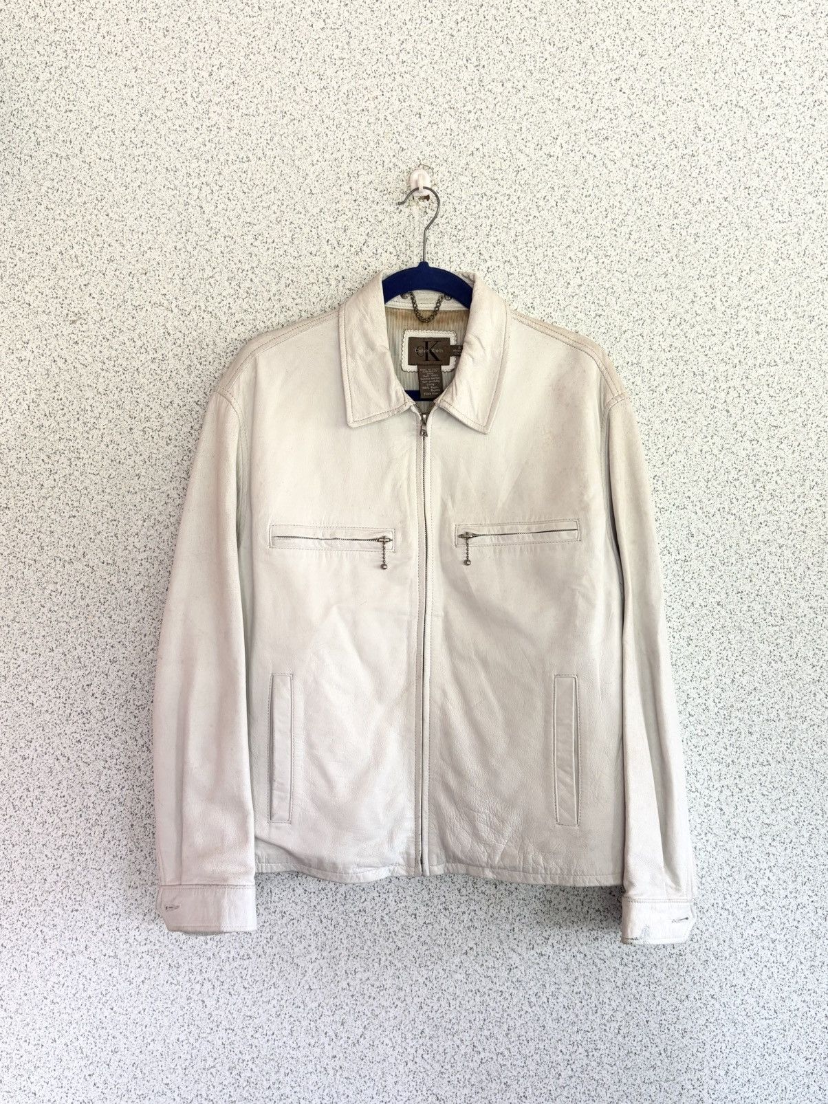 Calvin Klein Calvin Klein Cream Leather Jacket Rare Minimalist Boxy Fit Size US S / EU 44-46 / 1 - 1 Thumbnail
