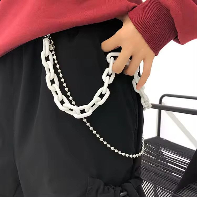 Jewelry Y2K White Acrylic & Silver Ball Pant Chain Size ONE SIZE - 1 Thumbnail