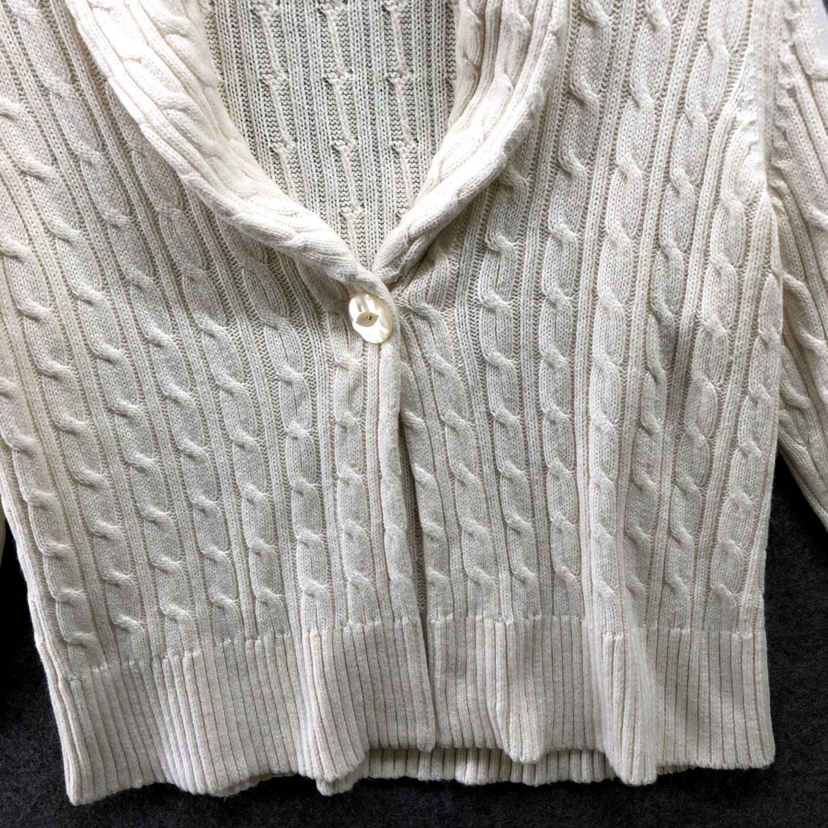 Loft LOFT Cardigan Womens L Ivory Cable Knit One Button Shawl Collar Long Sleeve Knit Woolish Cardigan Style Regular Size L / US 10 / IT 46 - 4 Thumbnail