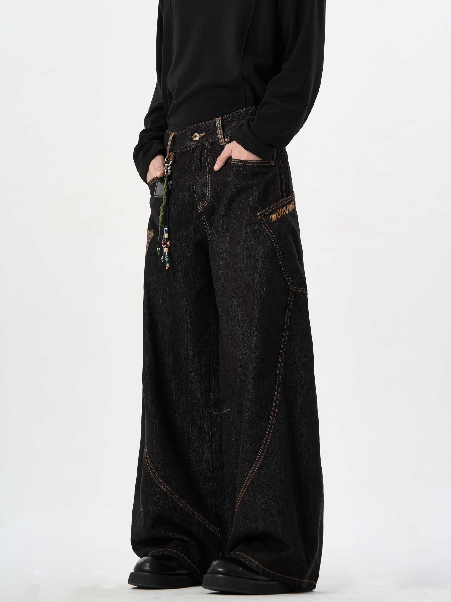 Jean American retro street style black curved blade casual jeans Size US 32 / EU 48 - 2 Thumbnail