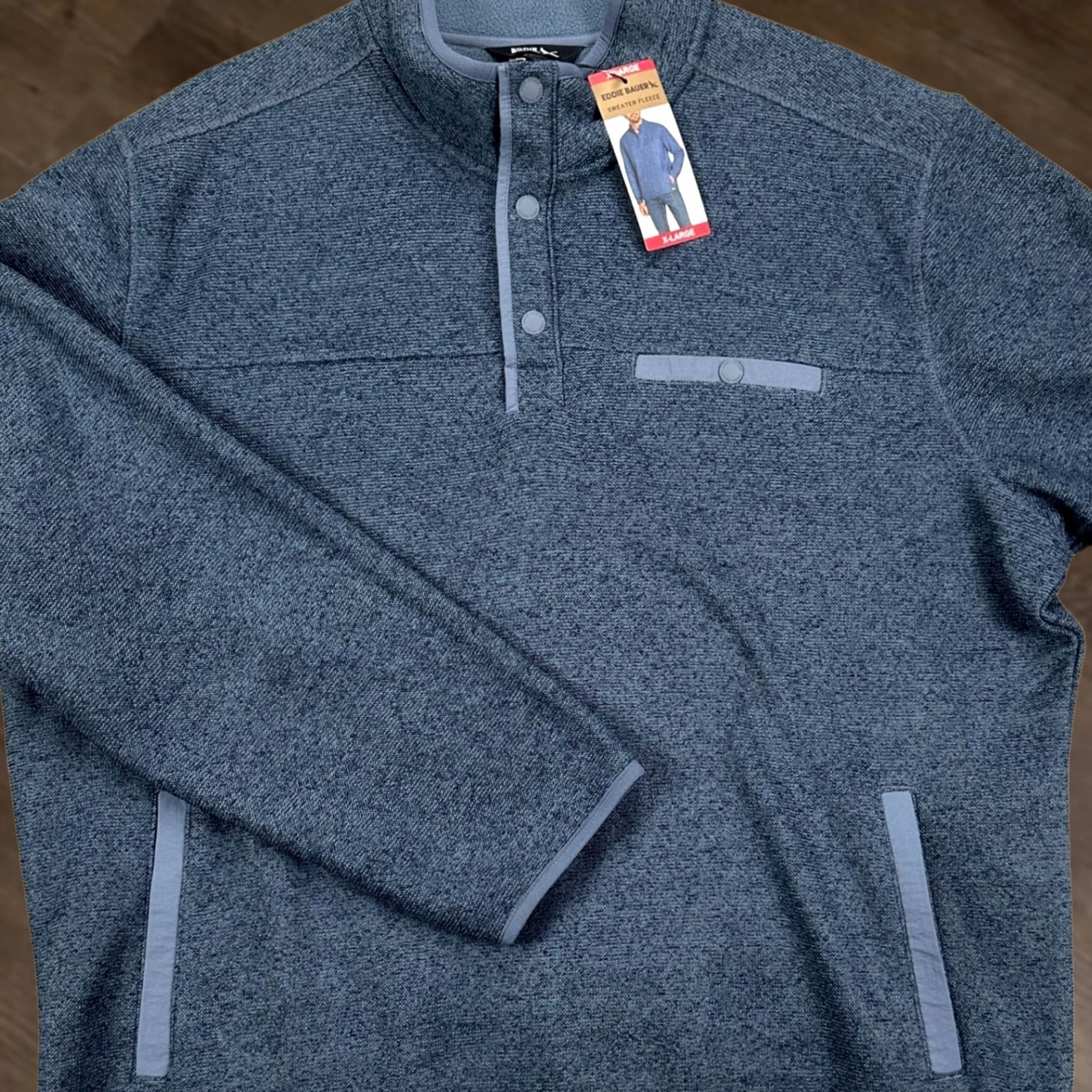 Eddie Bauer VINTAGE? No. Eddie Bauer Mens Fleece Sweater XL Blue Quarter Snap Pockets Sweatshirt NEW Size US XL / EU 56 / 4 - 1 Thumbnail
