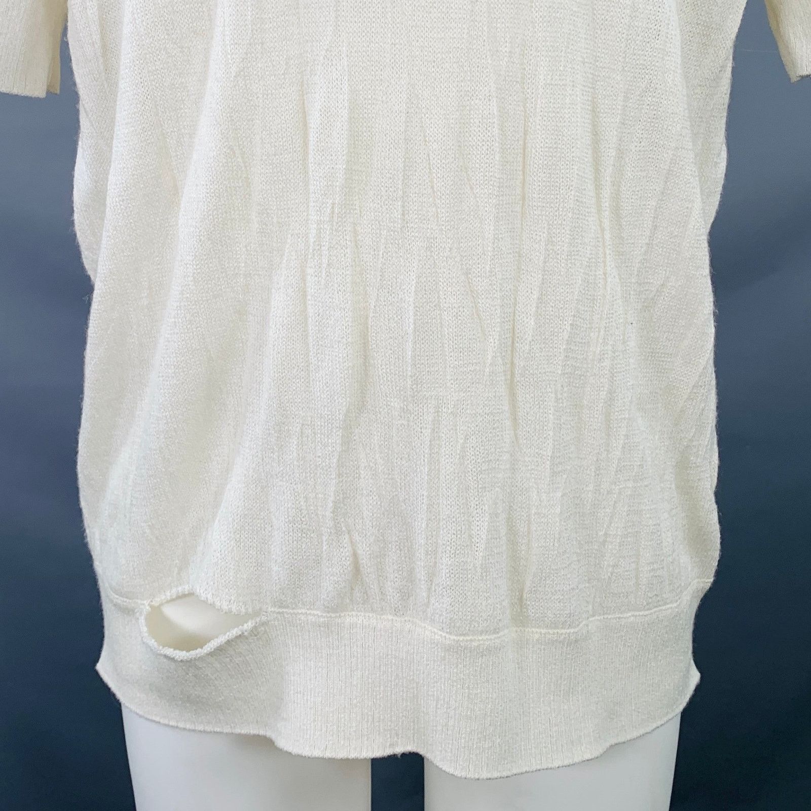 Helmut Lang Cream Ivory Knit Merino Wool Crushed Short Sleeve T-shirt Size US S / EU 44-46 / 1 - 2 Thumbnail