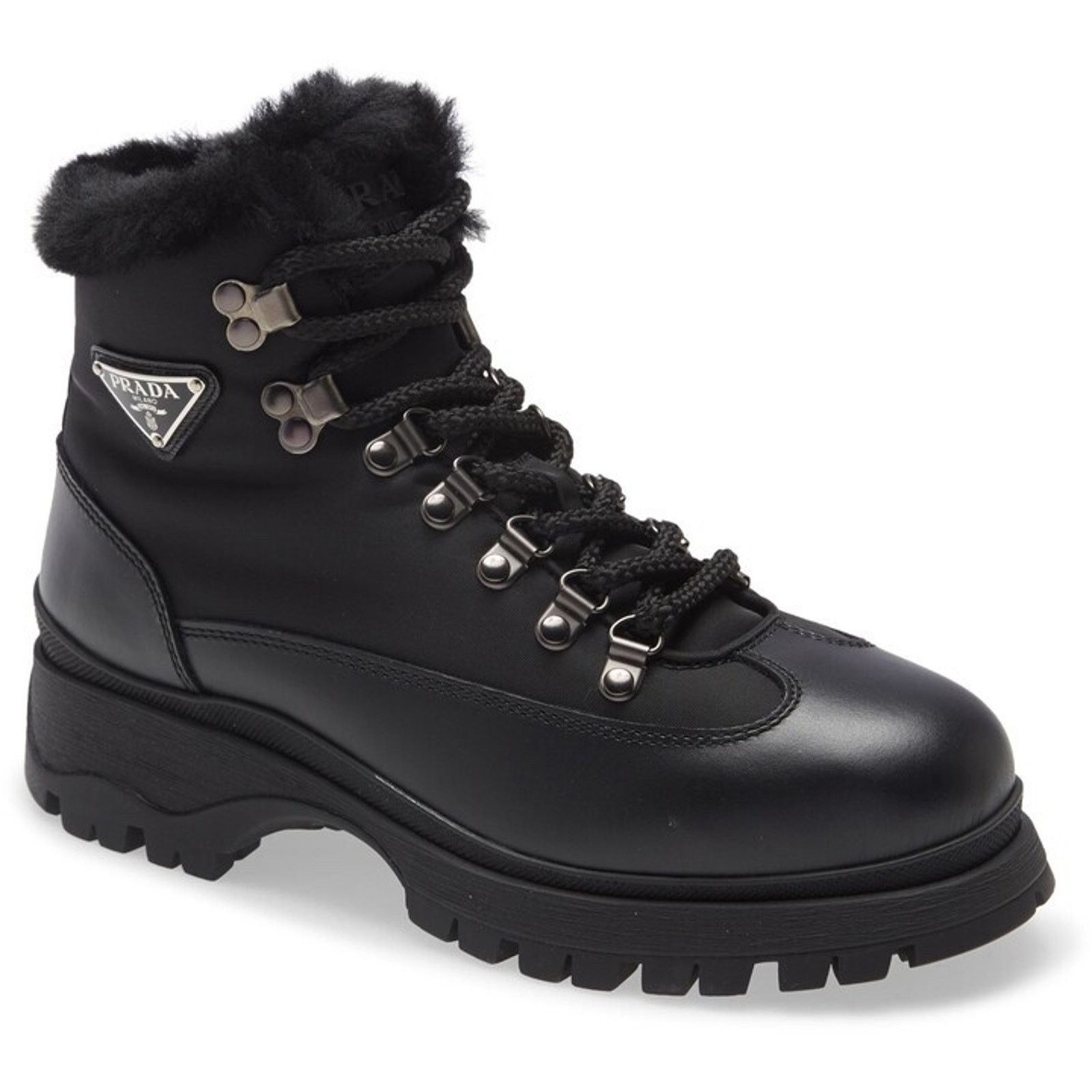 Prada Prada Brixxen 38 Black Shearling Leather Nylon Lug Sole Size US 10.5 / IT 40.5 - 3 Thumbnail