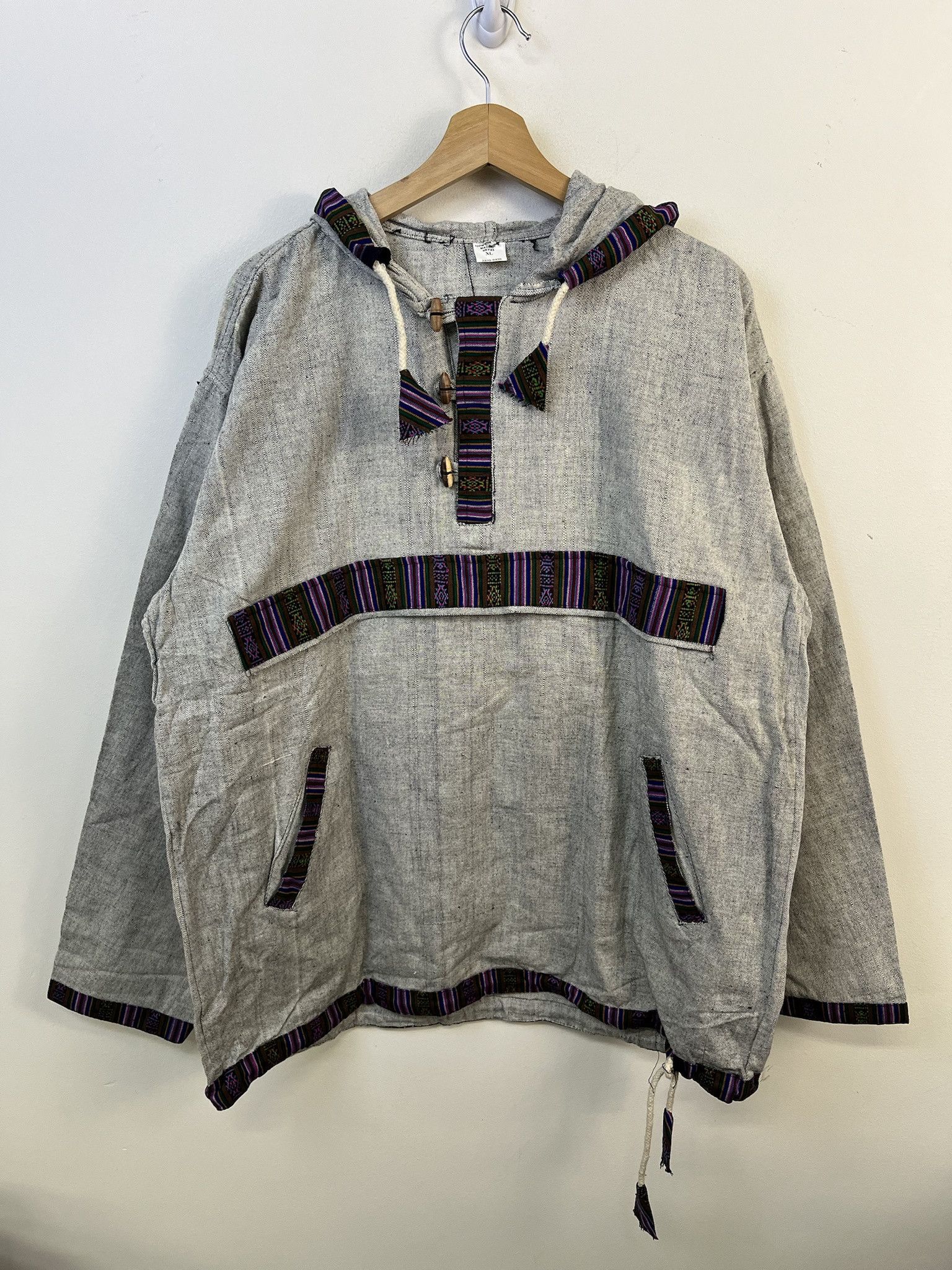 Other Vintage NWT Deadstock Nepalese Hand Made Hooded Grey Anorak Hoodie Size XL Size US XL / EU 56 / 4 - 1 Thumbnail