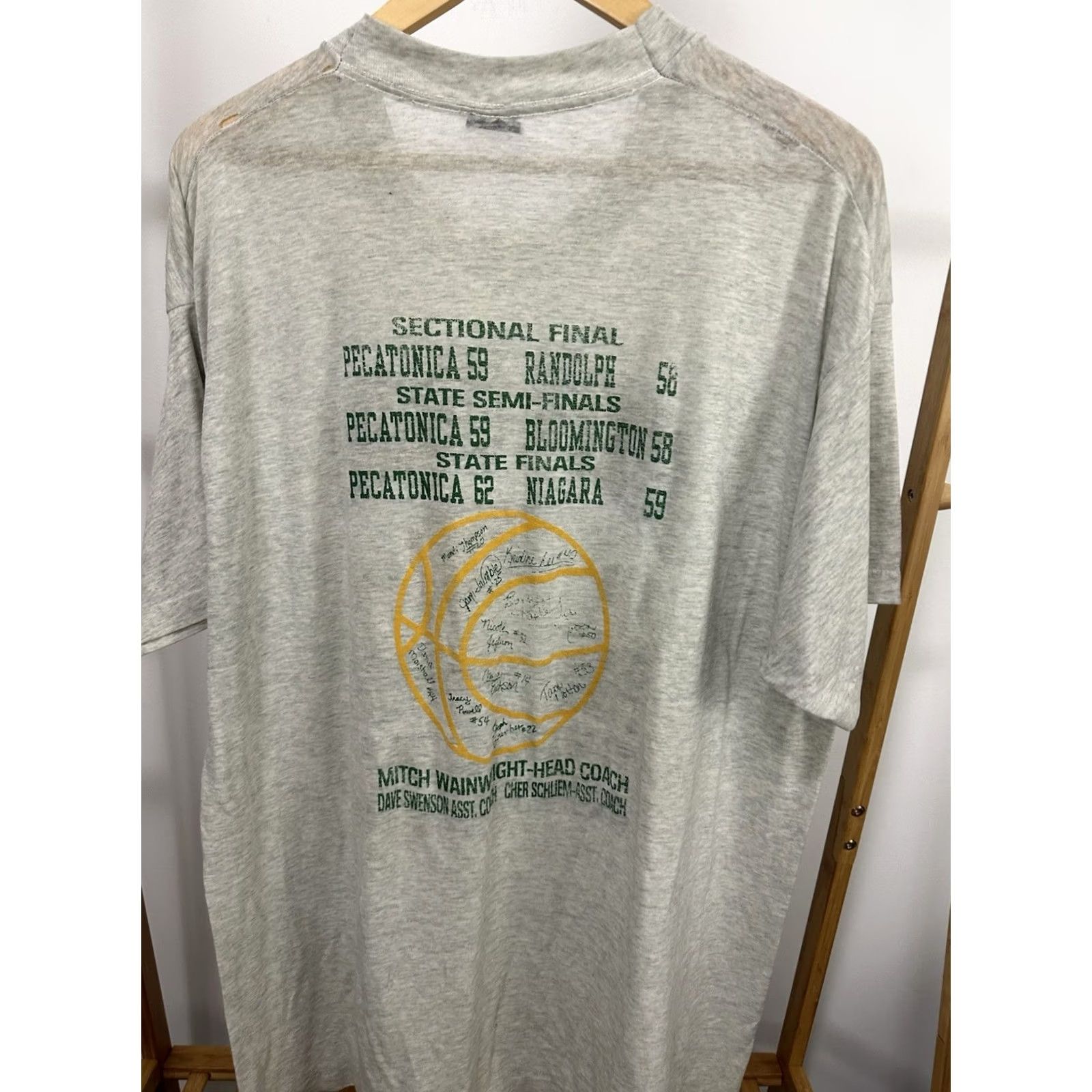 Fruit Of The Loom VtG State Champs 90s Paper Thin Burnout Super Worn WIP Work T-Shirt 2XL Gray Mens Shirt Distressed Grunge Workwear 90s Mens Size US XXL / EU 58 / 5 - 5 Thumbnail