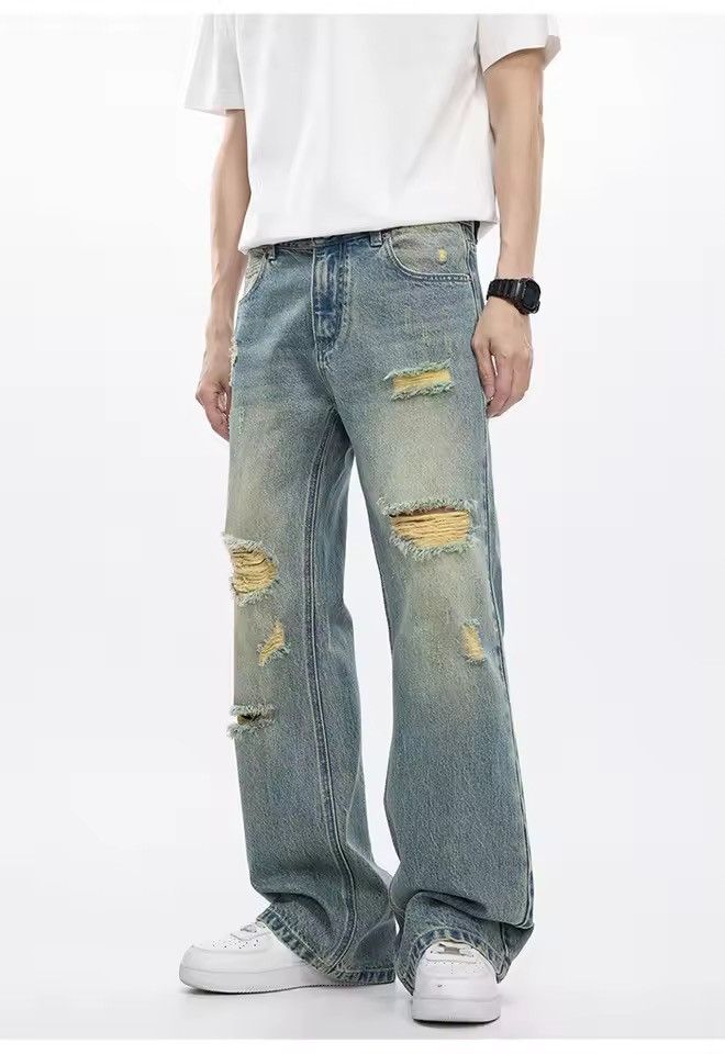 Other Straight Washed Hole Outdoor Streetwear Light Blue Jeans Size US 30 / EU 46 - 2 Thumbnail