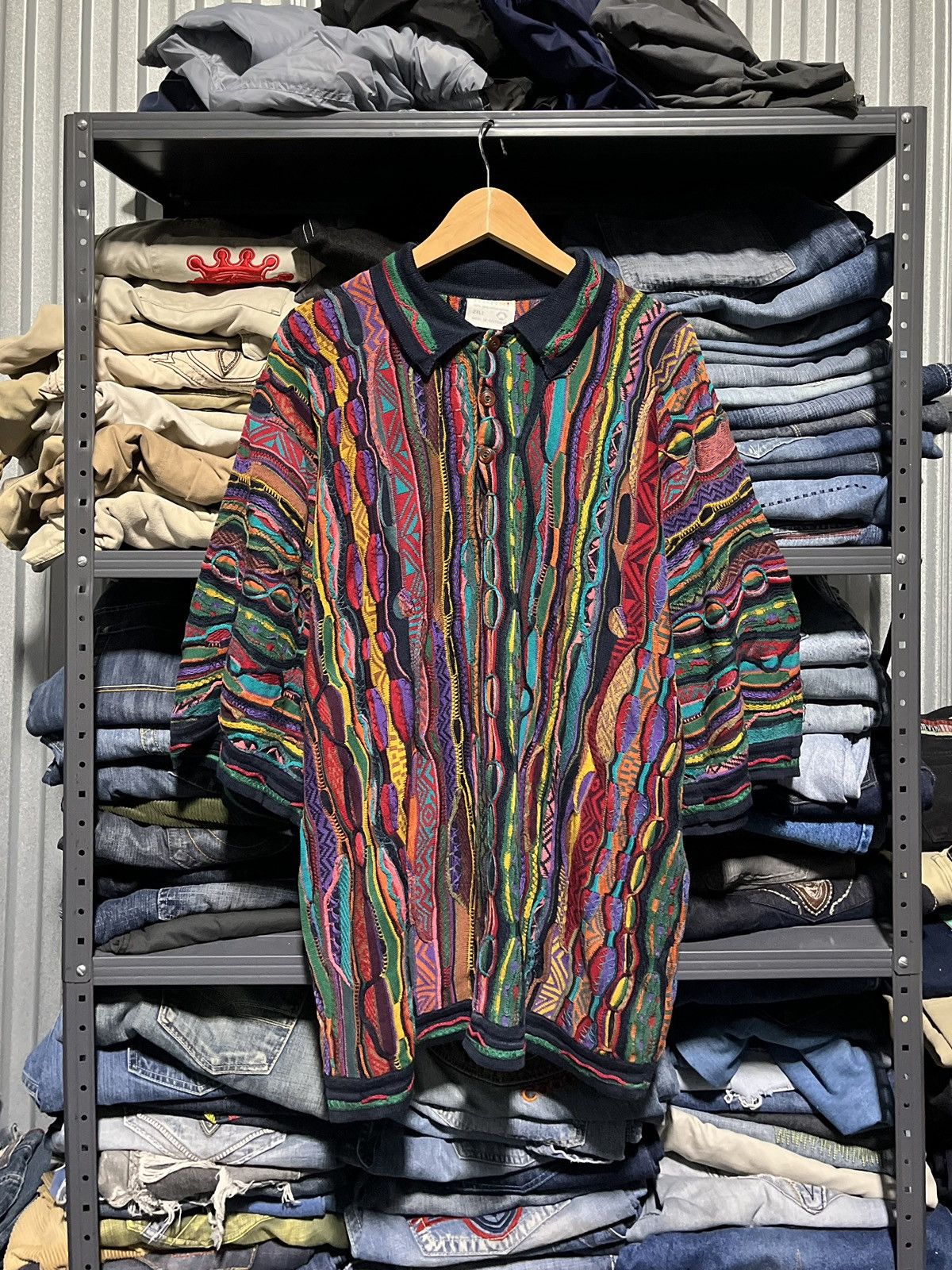 image of Crazy Vintage 90's Coogi Polo Sweater 3D Art Knit Bigger, Men's (Size 2XL)