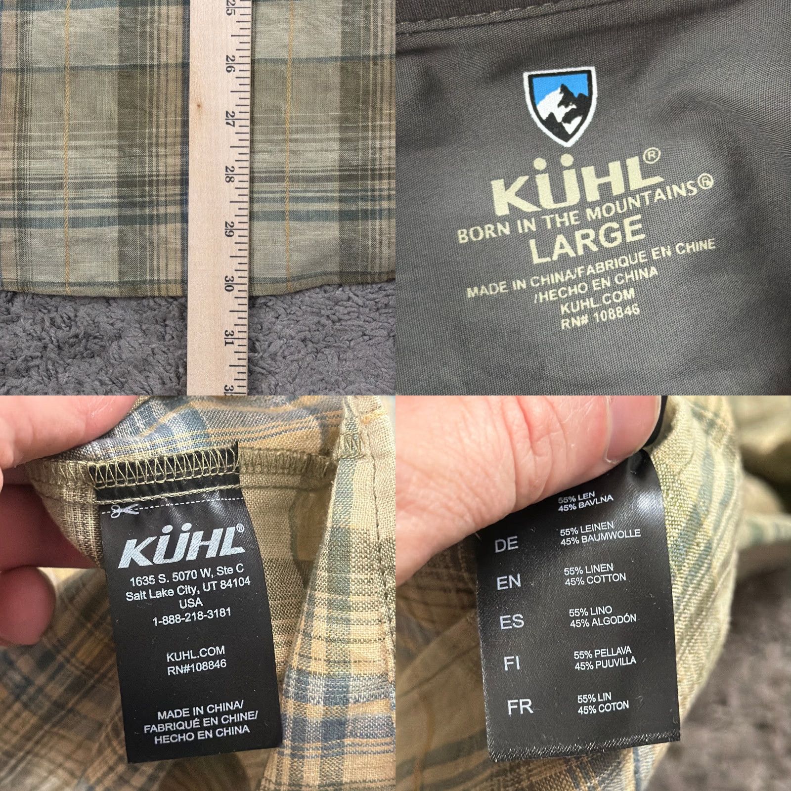 Vintage Kuhl Shirt Mens L Green Plaid Short Sleeve Button Up Linen Cotton Breathable Logo Size US L / EU 52-54 / 3 - 8 Thumbnail