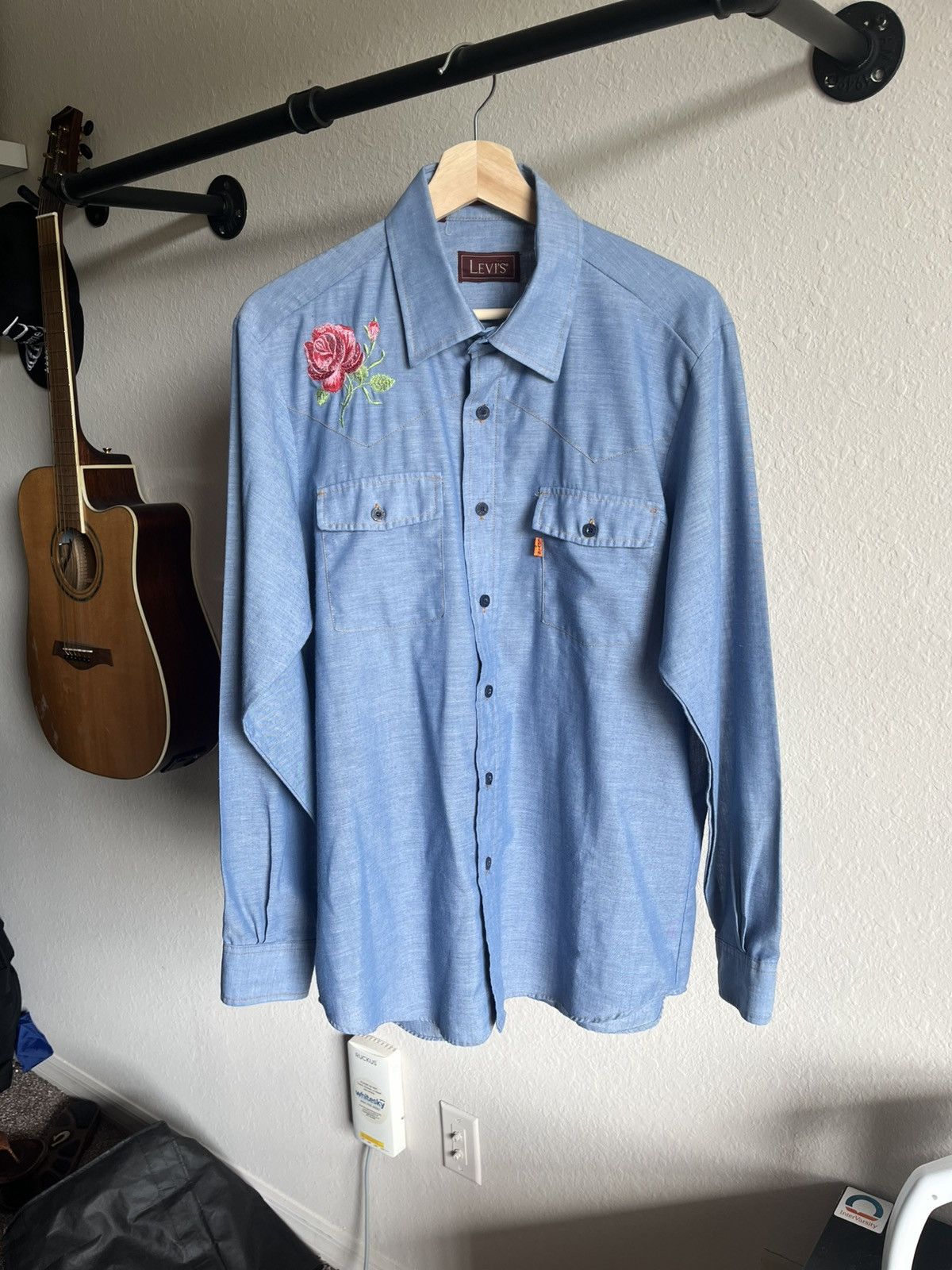 Levi's Vintage Clothing Rare 70s Levi’s Orange Tab Rose Embroidered Western Shirt L Size US L / EU 52-54 / 3 - 1 Thumbnail