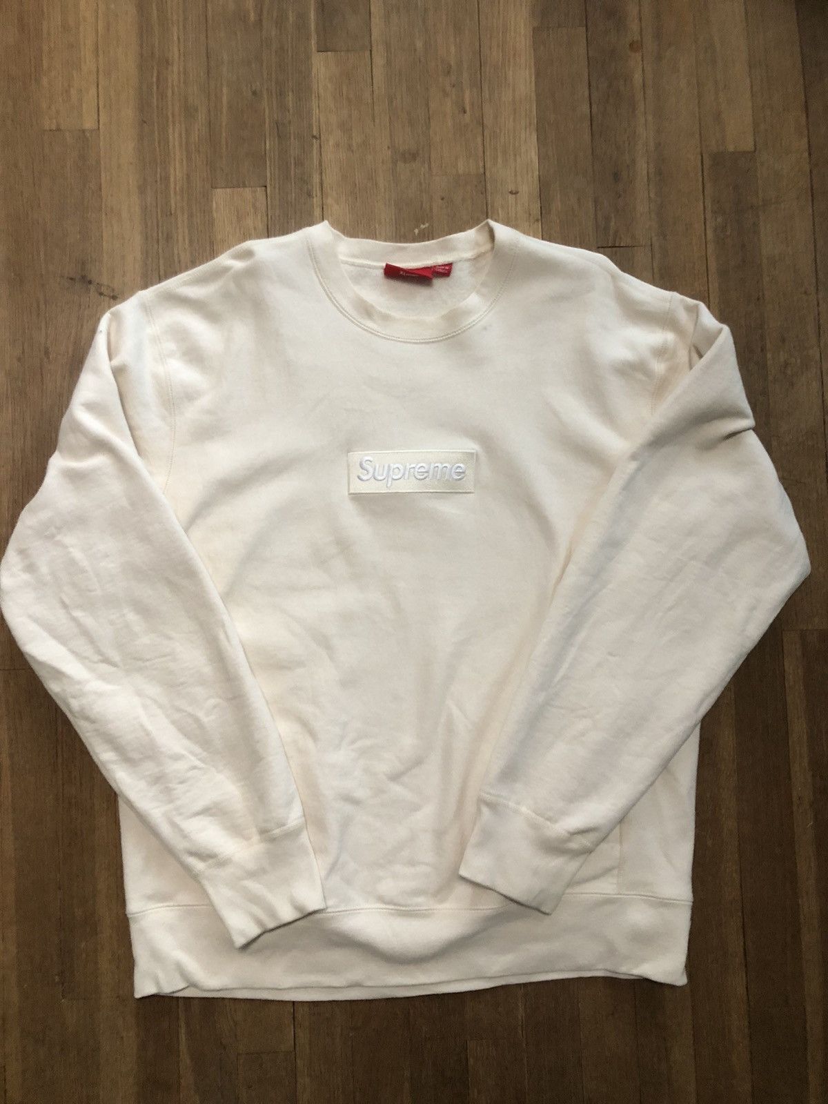 image of Supreme Natural Box Logo Crewneck Fw18, Men's (Size XL)