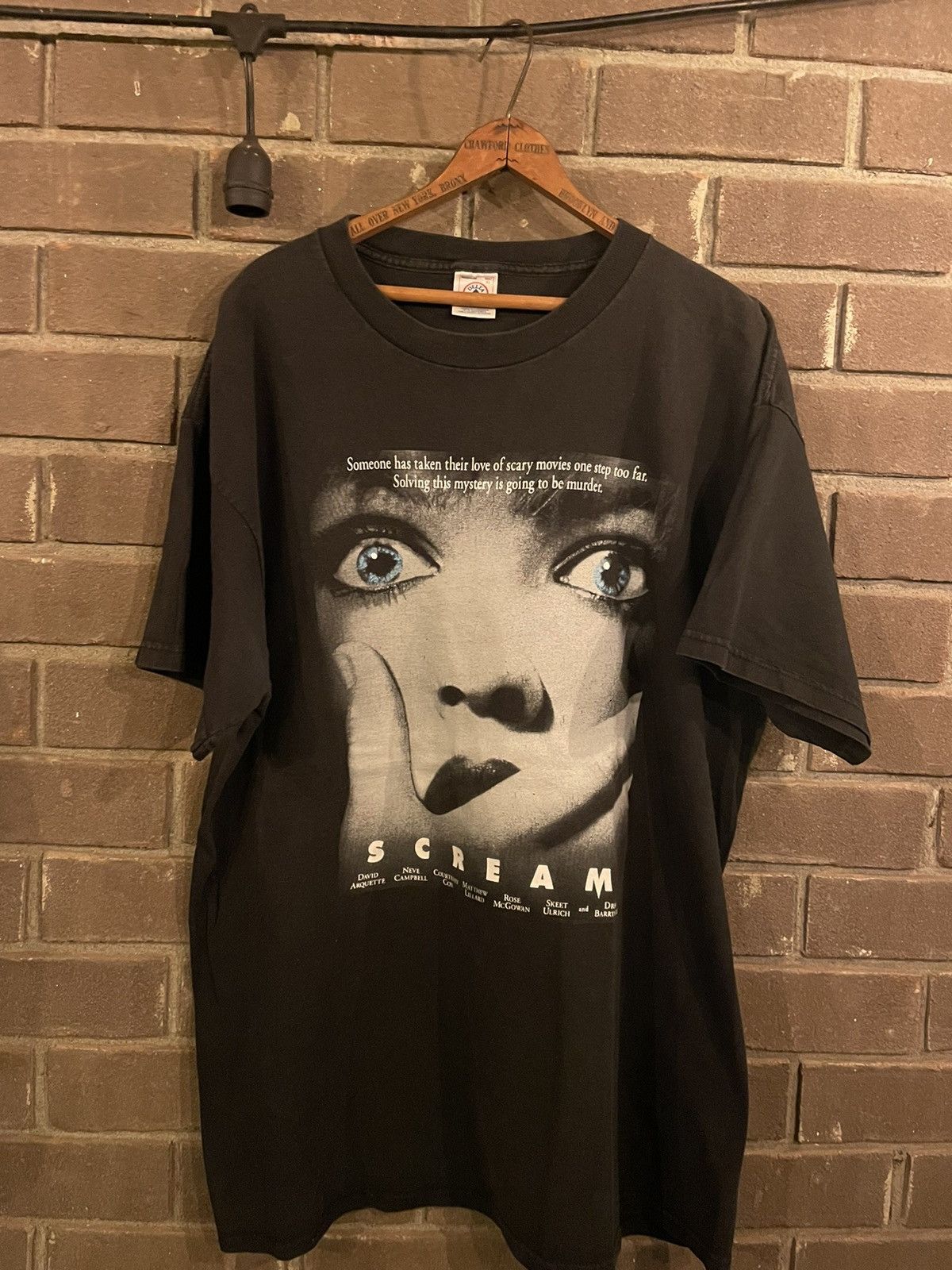 image of Vintage Scream Poster Print Drew Barrymore Movie T in Black, Men's (Size XL)