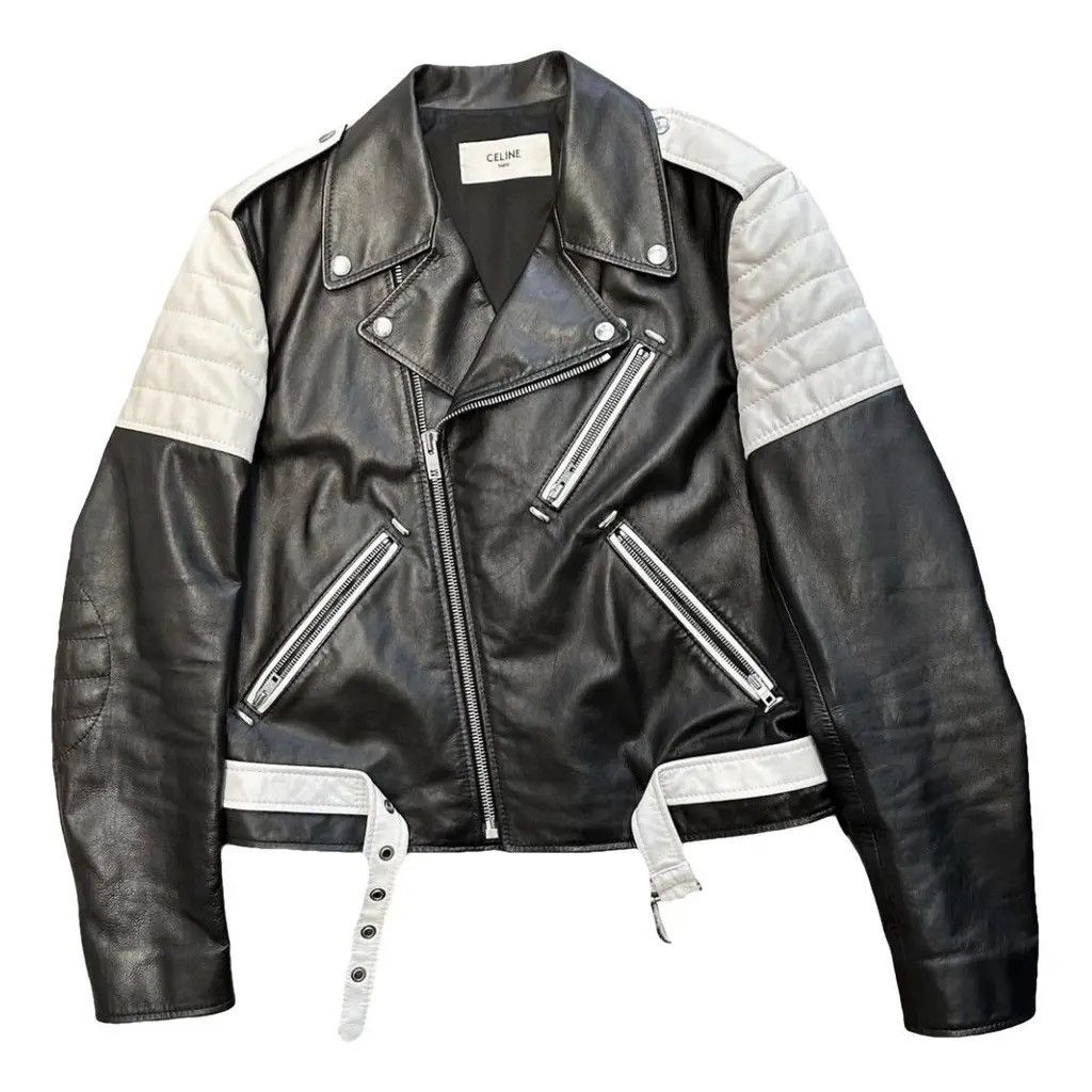Celine Celine SS19 Hedi Slimane Two-Tone Biker Leather Jacket Size US L / EU 52-54 / 3 - 1 Thumbnail