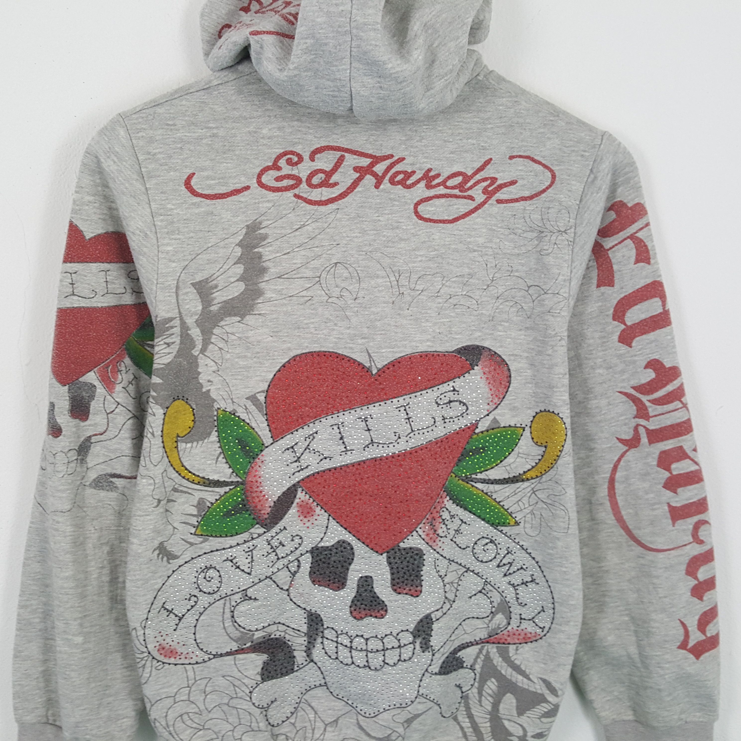 Christian Audigier × Ed Hardy × Vintage ED HARDY Skulls Design Rock Punk Style Zipper Hoodies Size US M / EU 48-50 / 2 - 2 Thumbnail