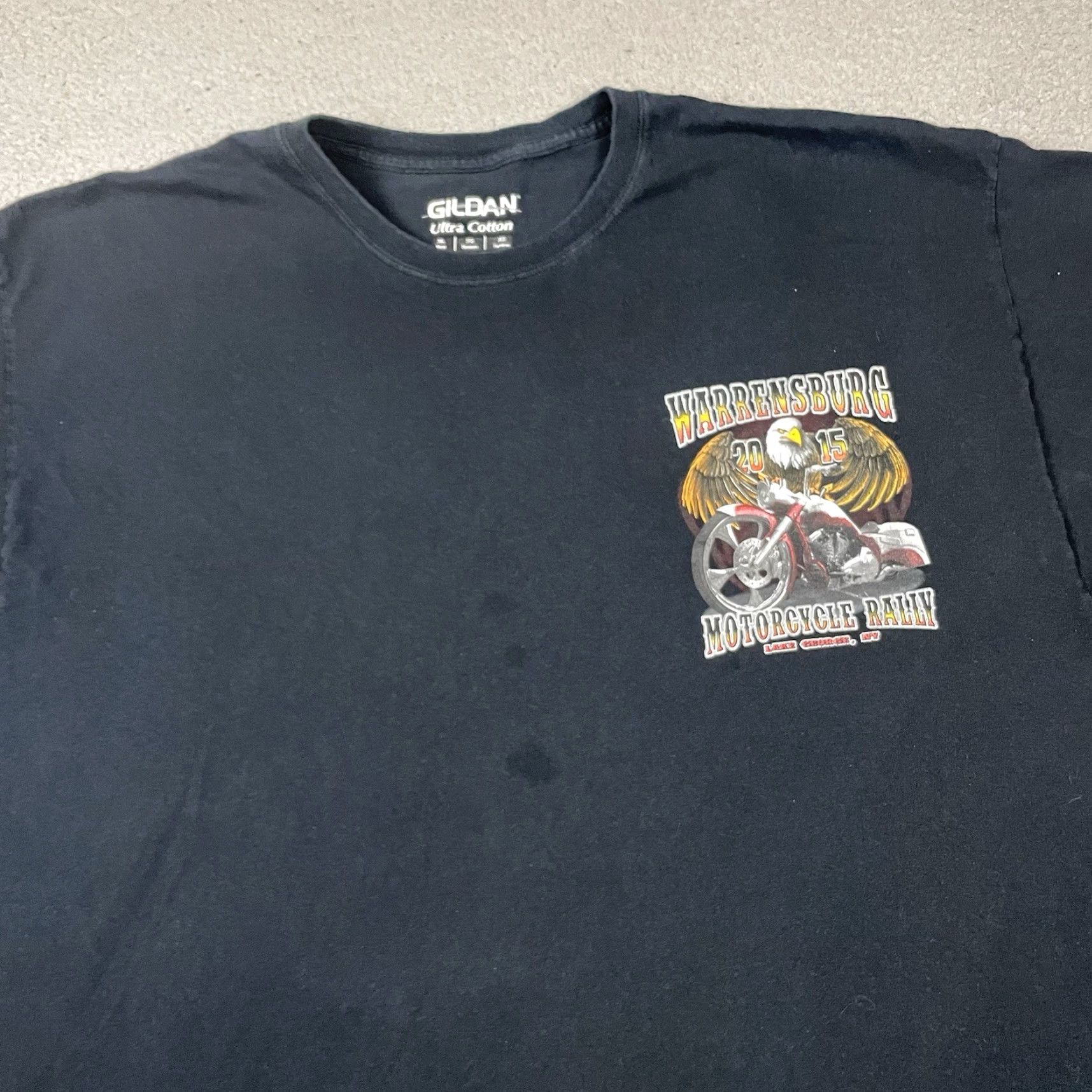 Gildan Warrensburg Motorcycle Rally T Shirt Mens 3XL Black Gildan Cotton Graphic Tee Double-Sided Logo Vintage No 0 Size US XXL / EU 58 / 5 - 4 Thumbnail