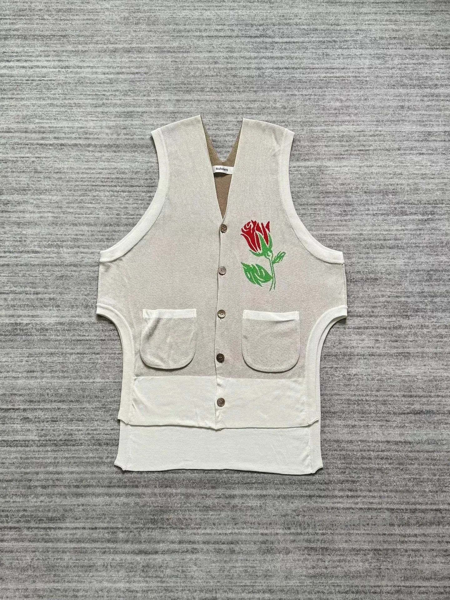 Sulvam vintage floral knit sleeveless wool vest. Size US S / EU 44-46 / 1 - 1 Thumbnail