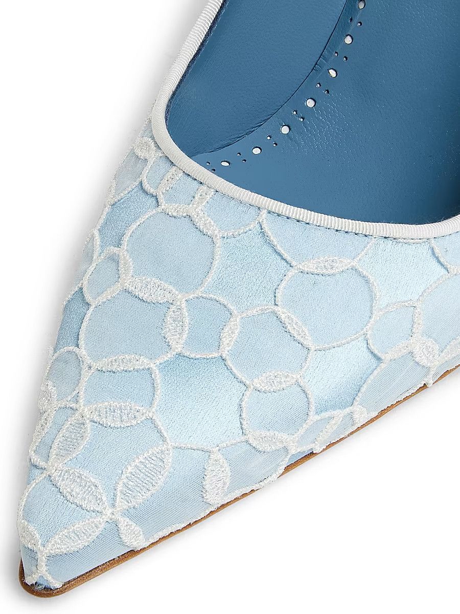 Manolo Blahnik os11x0326 Neliraval Gala 90mm Embroidered Satin Pumps Blue Size US 7.5 / IT 37.5 - 6 Thumbnail