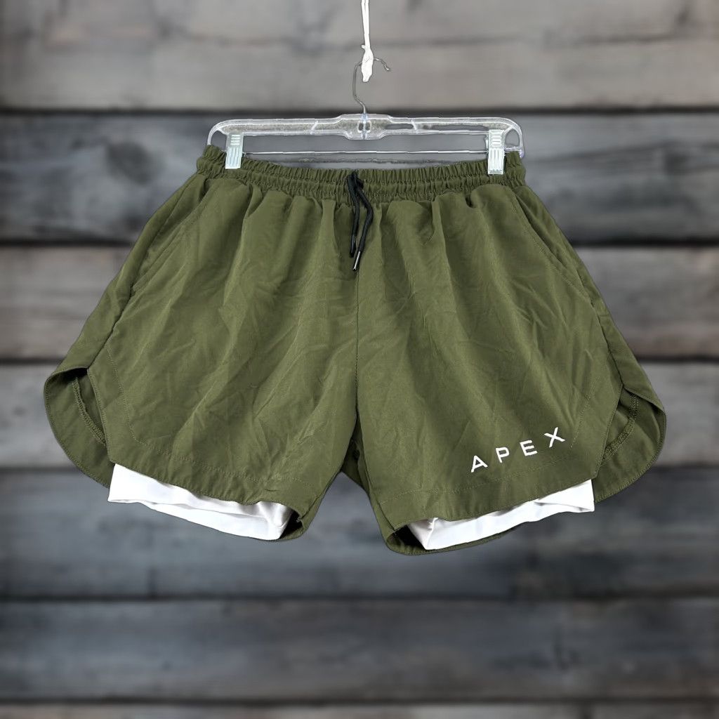 Logo 7 Apex Shorts Mens L Green Drawstring Elastic Waist Lined Logo Running Training Size US 33 - 1 Thumbnail