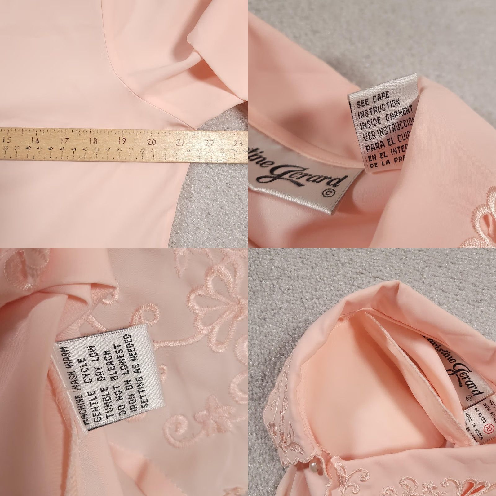 Vintage Christine Gerard Blouse Womens 10 Pink Embroidered Pearl Button Long Sleeve Top Size L / US 10 / IT 46 - 9 Thumbnail
